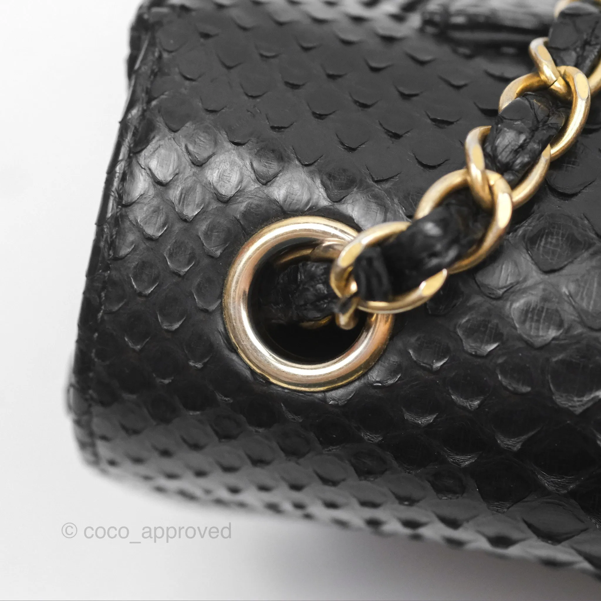 Chanel Quilted Mini Rectangular Flap Black Python Gold Hardware