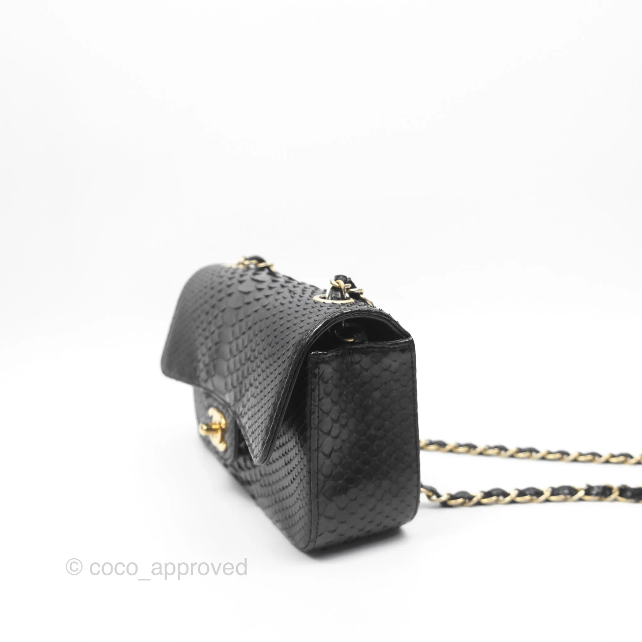 Chanel Quilted Mini Rectangular Flap Black Python Gold Hardware