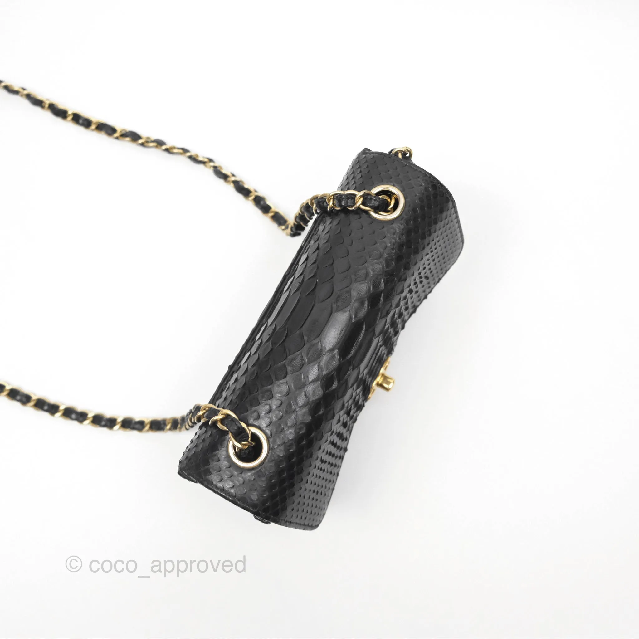 Chanel Quilted Mini Rectangular Flap Black Python Gold Hardware