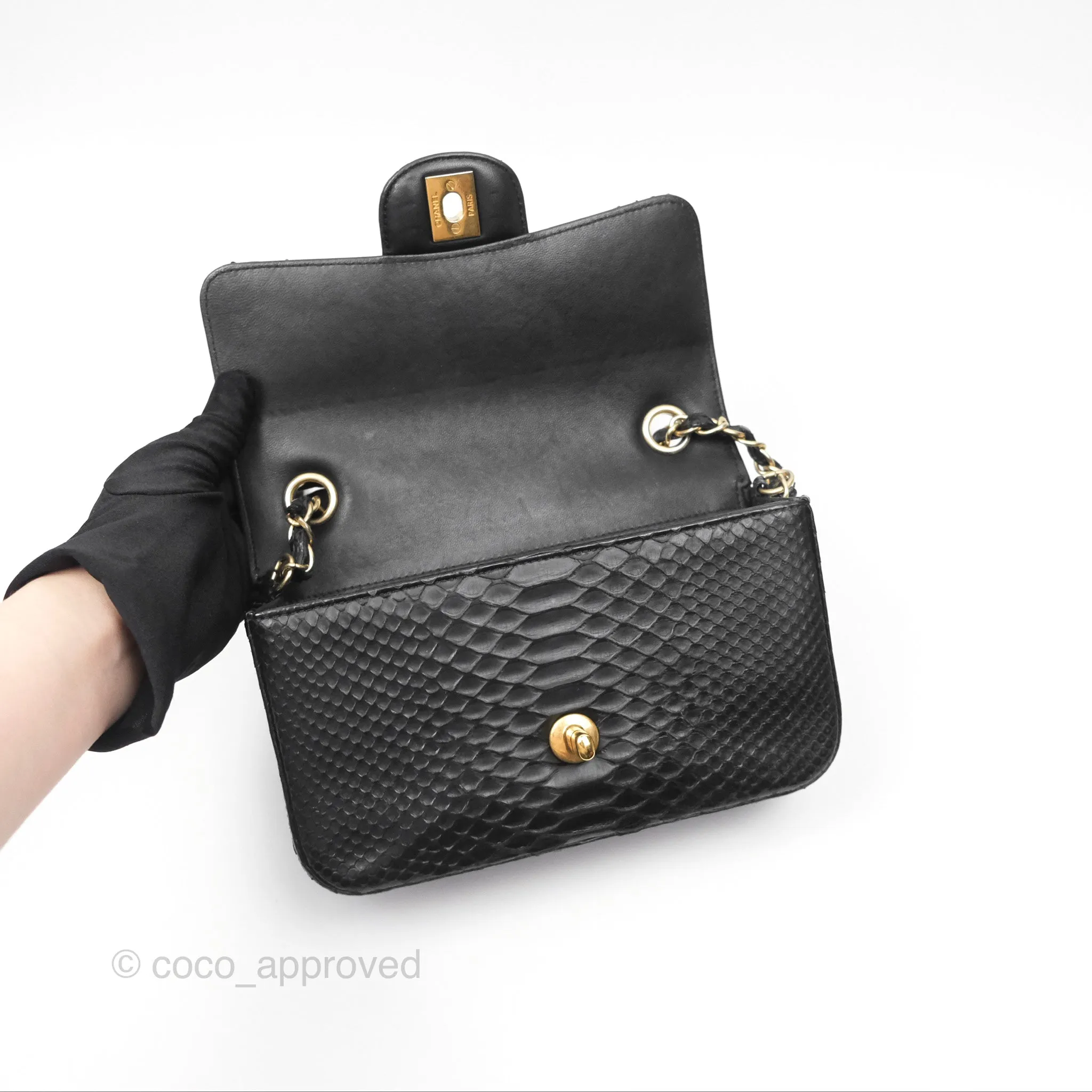 Chanel Quilted Mini Rectangular Flap Black Python Gold Hardware