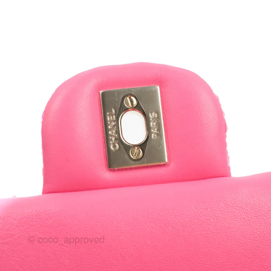 Chanel Quilted Mini Rectangular Flap Dark Pink Tweed Gold Hardware
