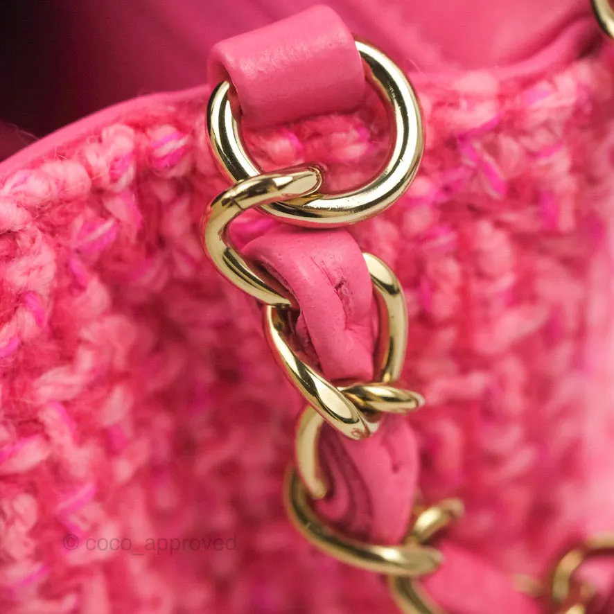 Chanel Quilted Mini Rectangular Flap Dark Pink Tweed Gold Hardware