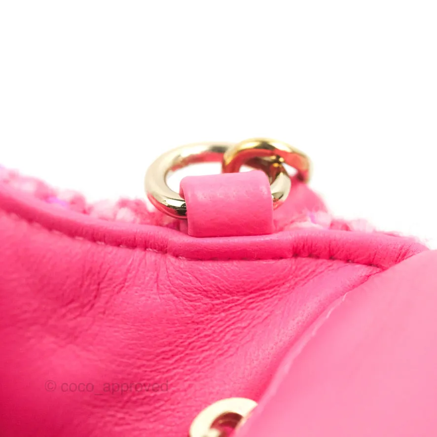 Chanel Quilted Mini Rectangular Flap Dark Pink Tweed Gold Hardware