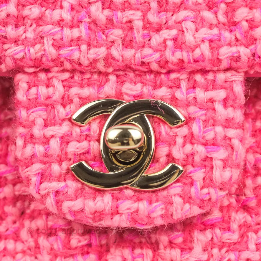Chanel Quilted Mini Rectangular Flap Dark Pink Tweed Gold Hardware