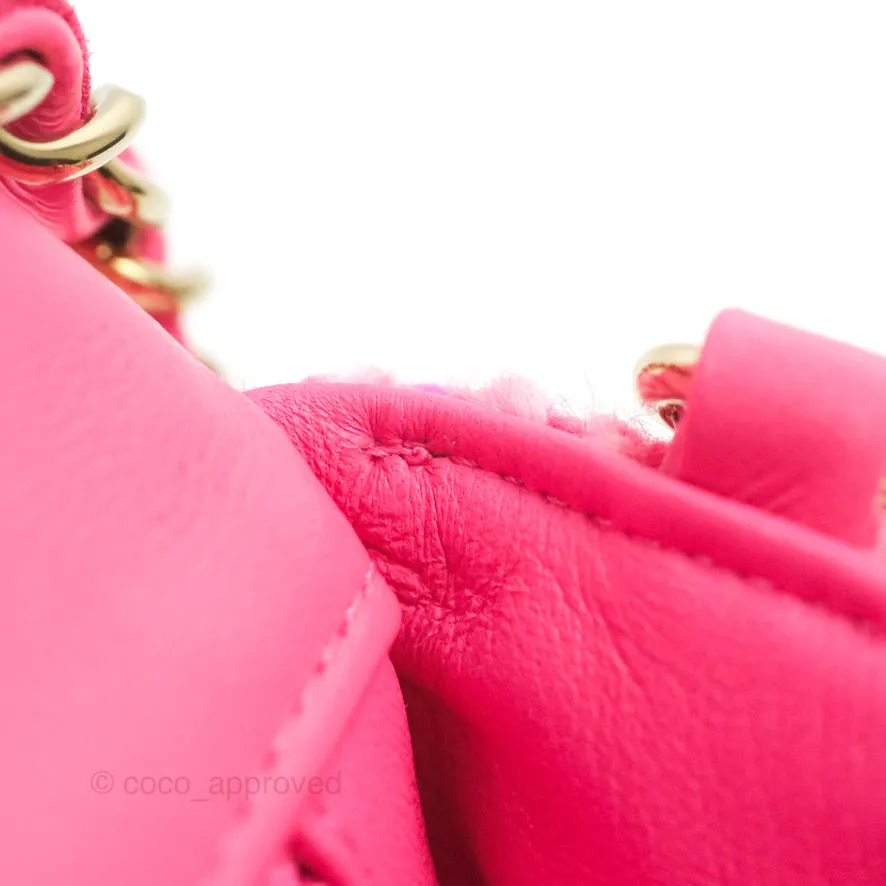 Chanel Quilted Mini Rectangular Flap Dark Pink Tweed Gold Hardware