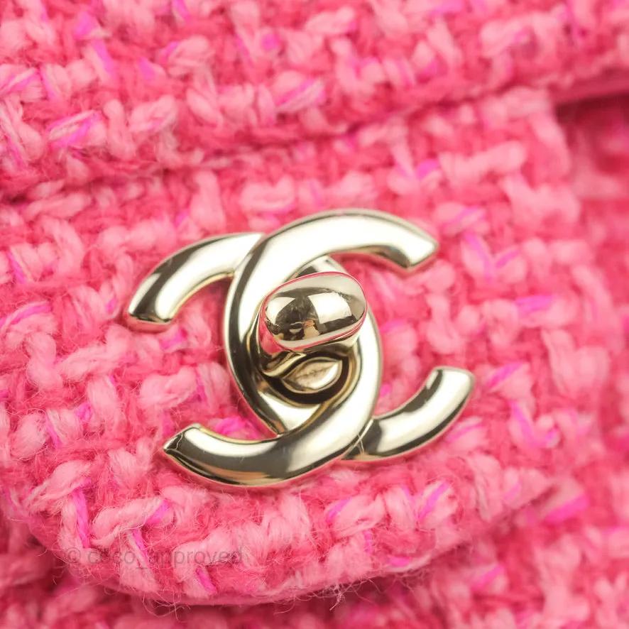 Chanel Quilted Mini Rectangular Flap Dark Pink Tweed Gold Hardware