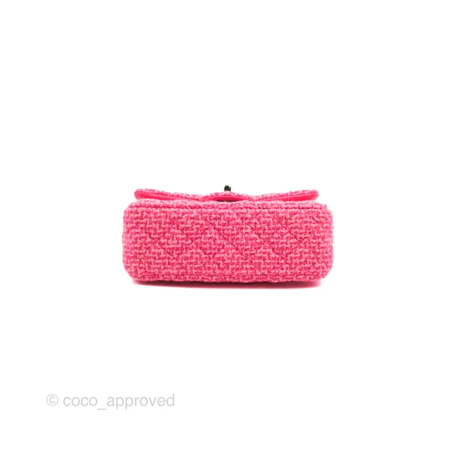 Chanel Quilted Mini Rectangular Flap Dark Pink Tweed Gold Hardware
