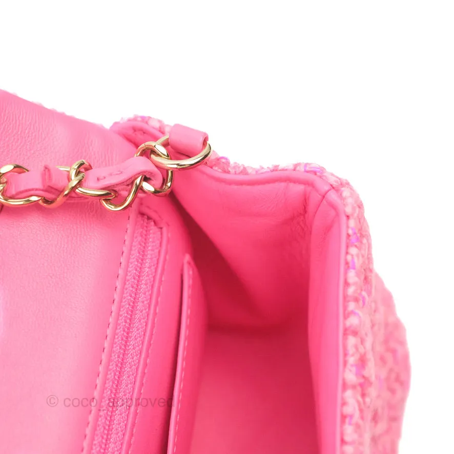 Chanel Quilted Mini Rectangular Flap Dark Pink Tweed Gold Hardware