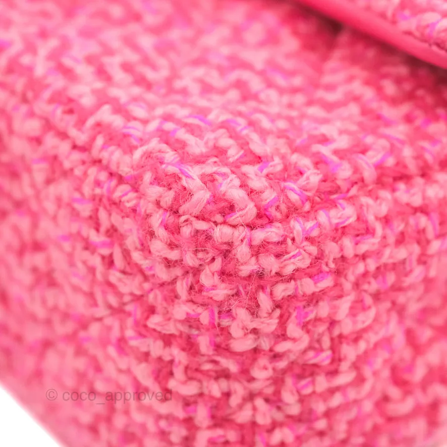 Chanel Quilted Mini Rectangular Flap Dark Pink Tweed Gold Hardware