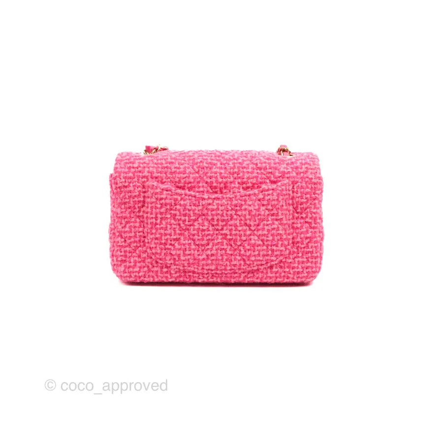 Chanel Quilted Mini Rectangular Flap Dark Pink Tweed Gold Hardware