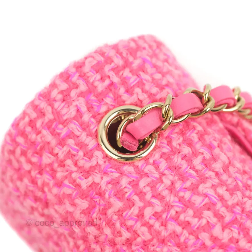 Chanel Quilted Mini Rectangular Flap Dark Pink Tweed Gold Hardware