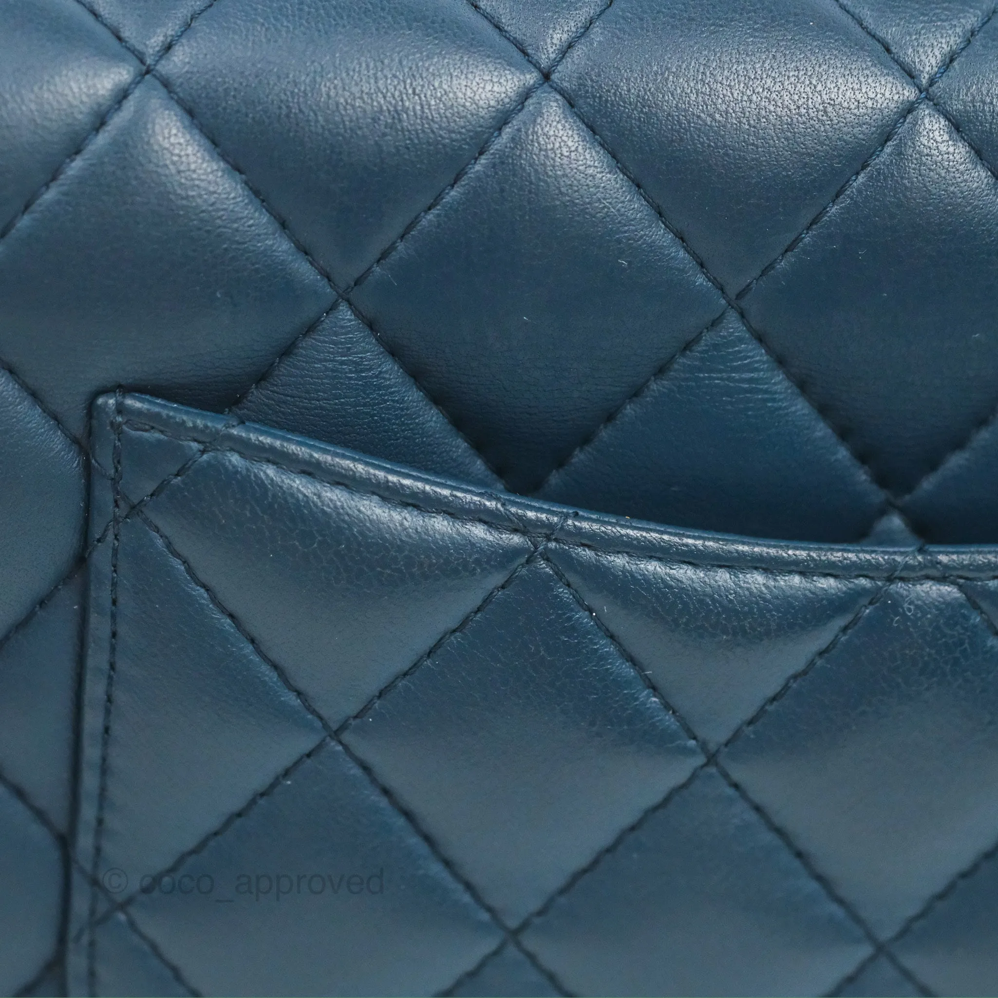 Chanel Quilted Mini Rectangular Flap Dark Teal Blue Lambskin Gold Hardware
