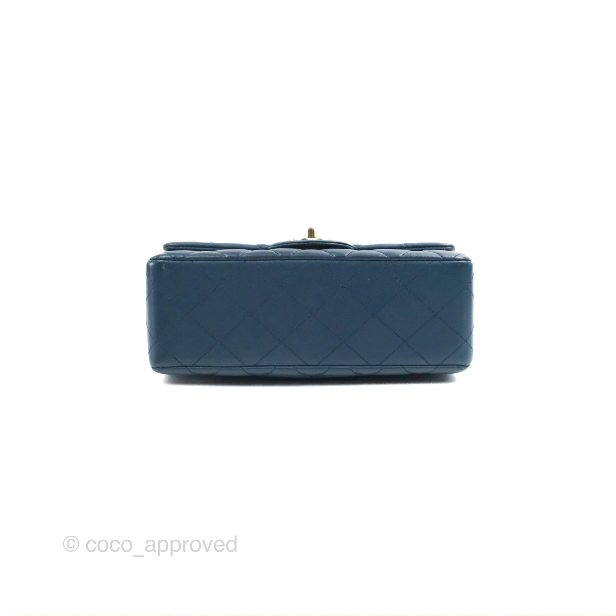 Chanel Quilted Mini Rectangular Flap Dark Teal Blue Lambskin Gold Hardware