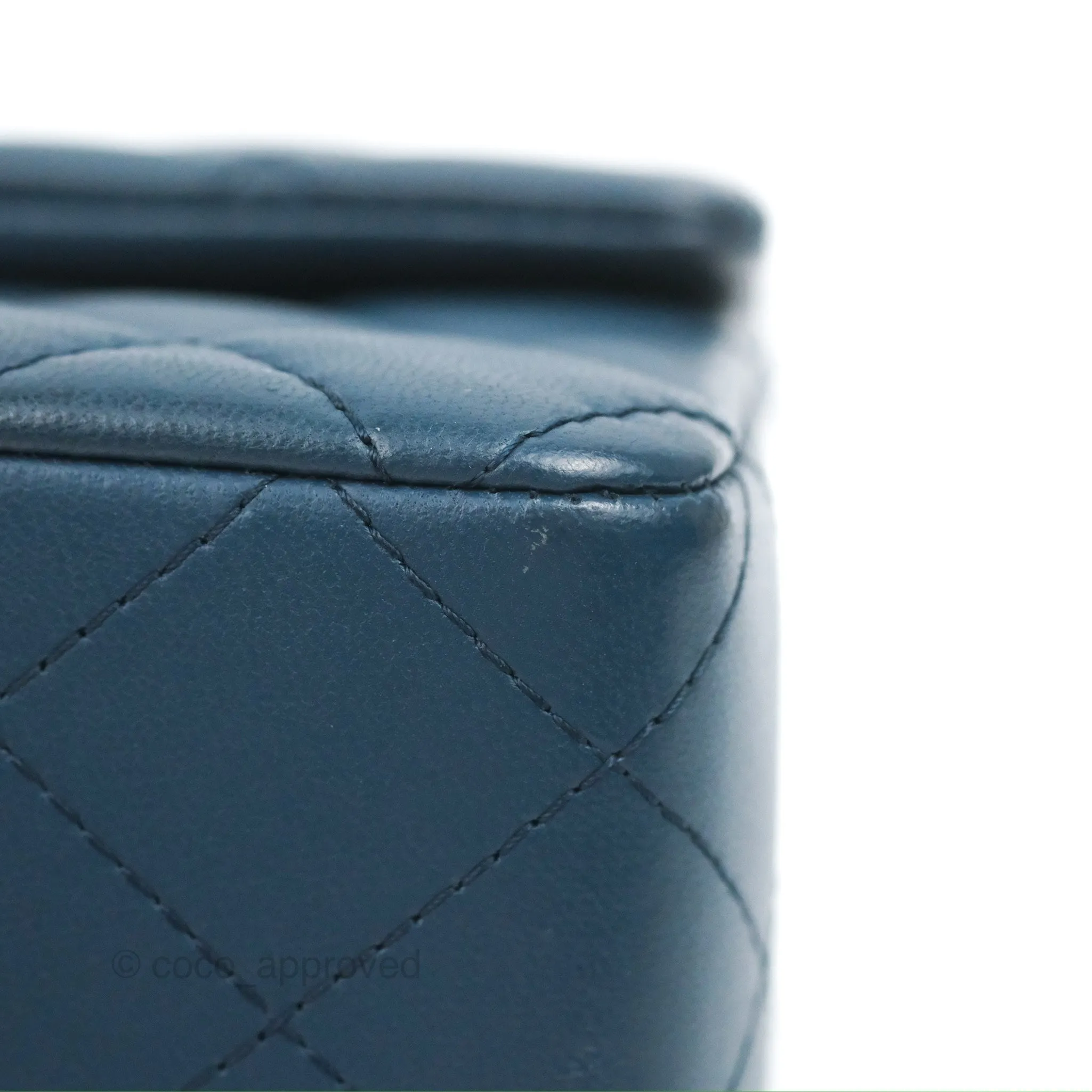 Chanel Quilted Mini Rectangular Flap Dark Teal Blue Lambskin Gold Hardware
