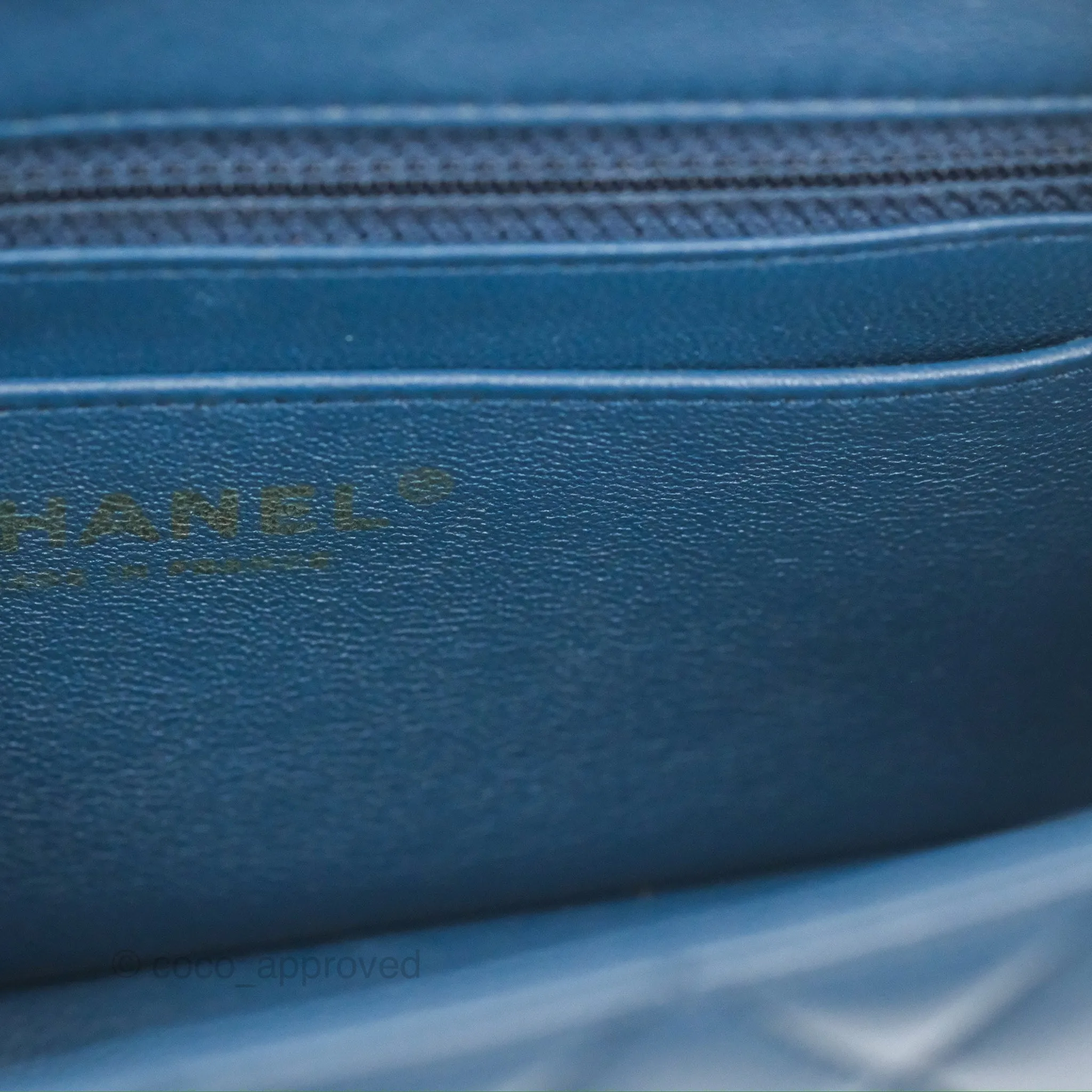 Chanel Quilted Mini Rectangular Flap Dark Teal Blue Lambskin Gold Hardware