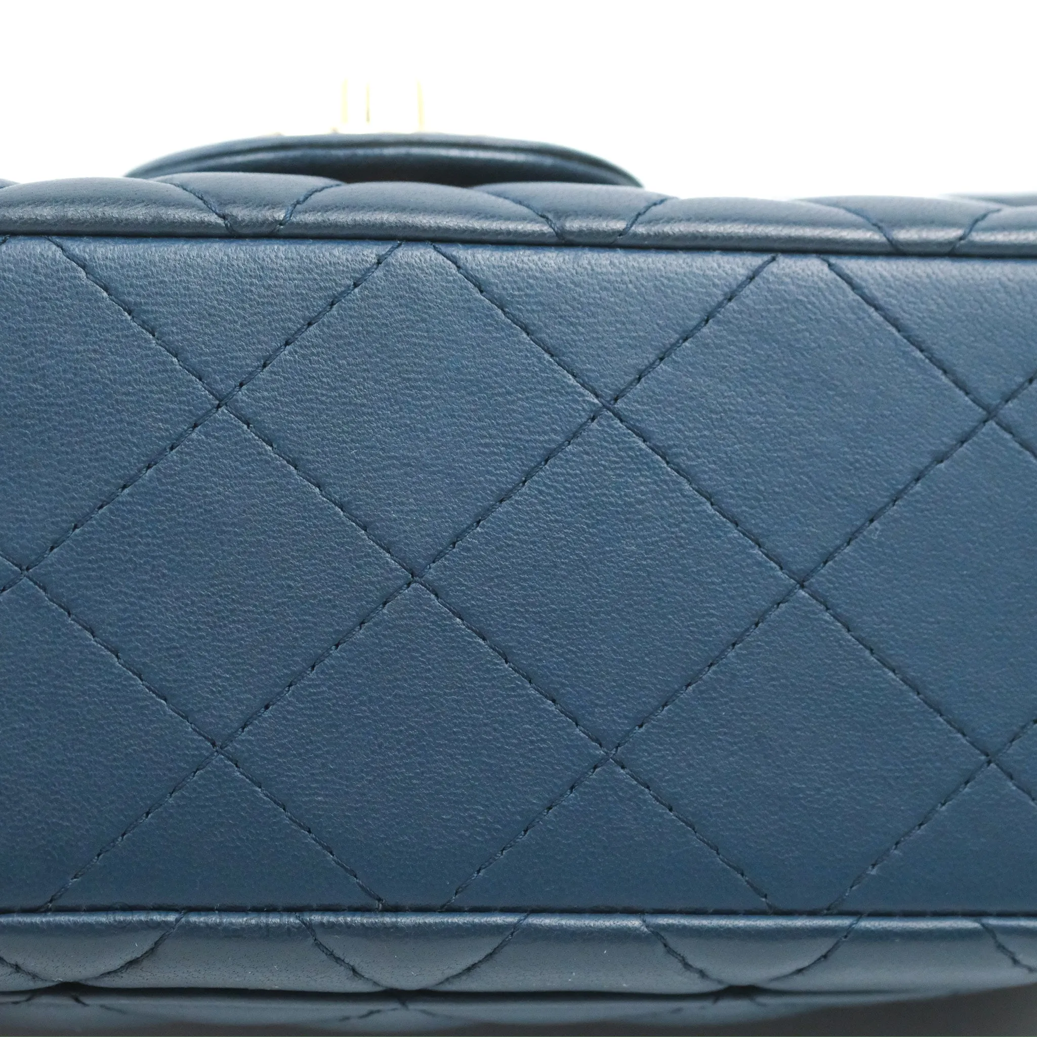 Chanel Quilted Mini Rectangular Flap Dark Teal Blue Lambskin Gold Hardware