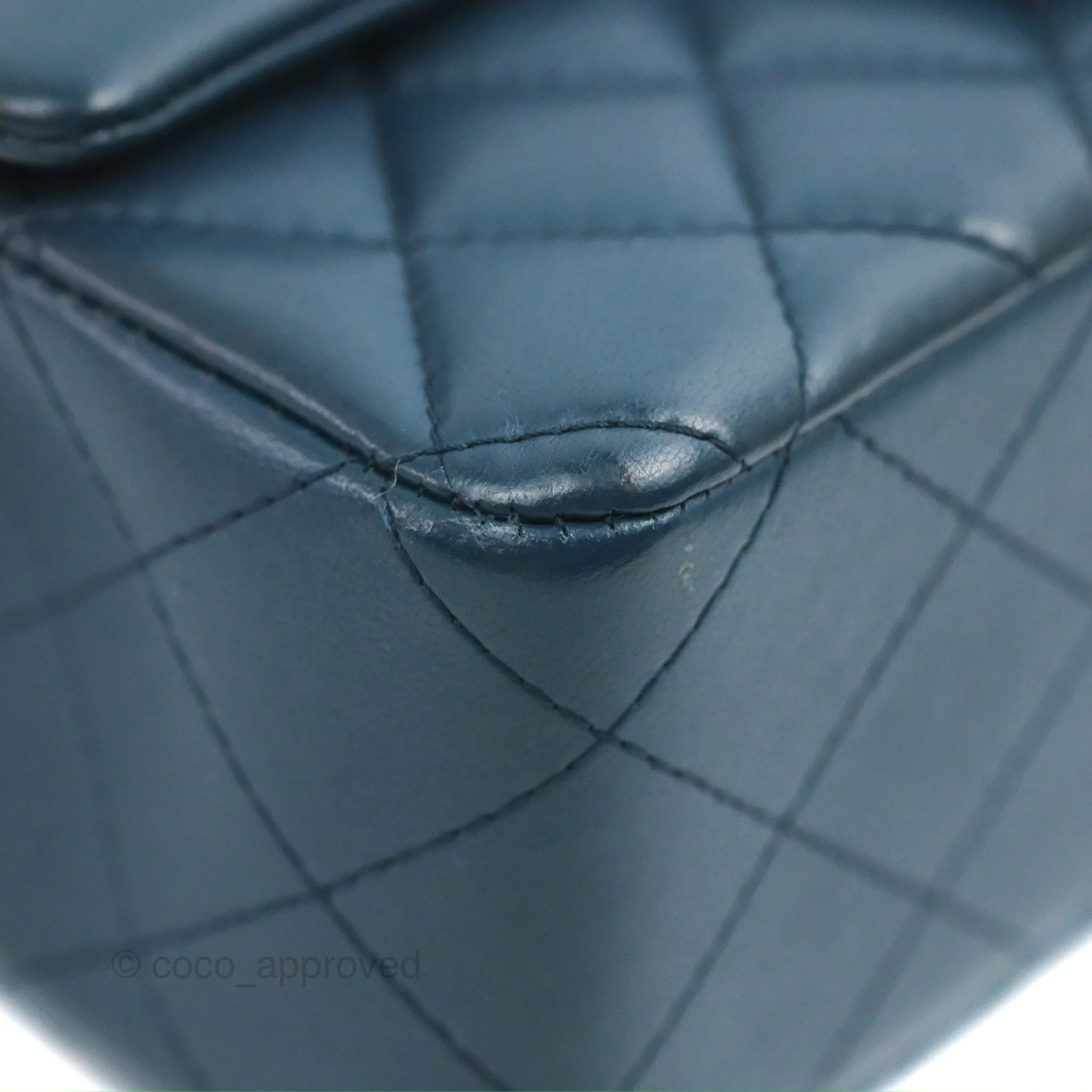 Chanel Quilted Mini Rectangular Flap Dark Teal Blue Lambskin Gold Hardware