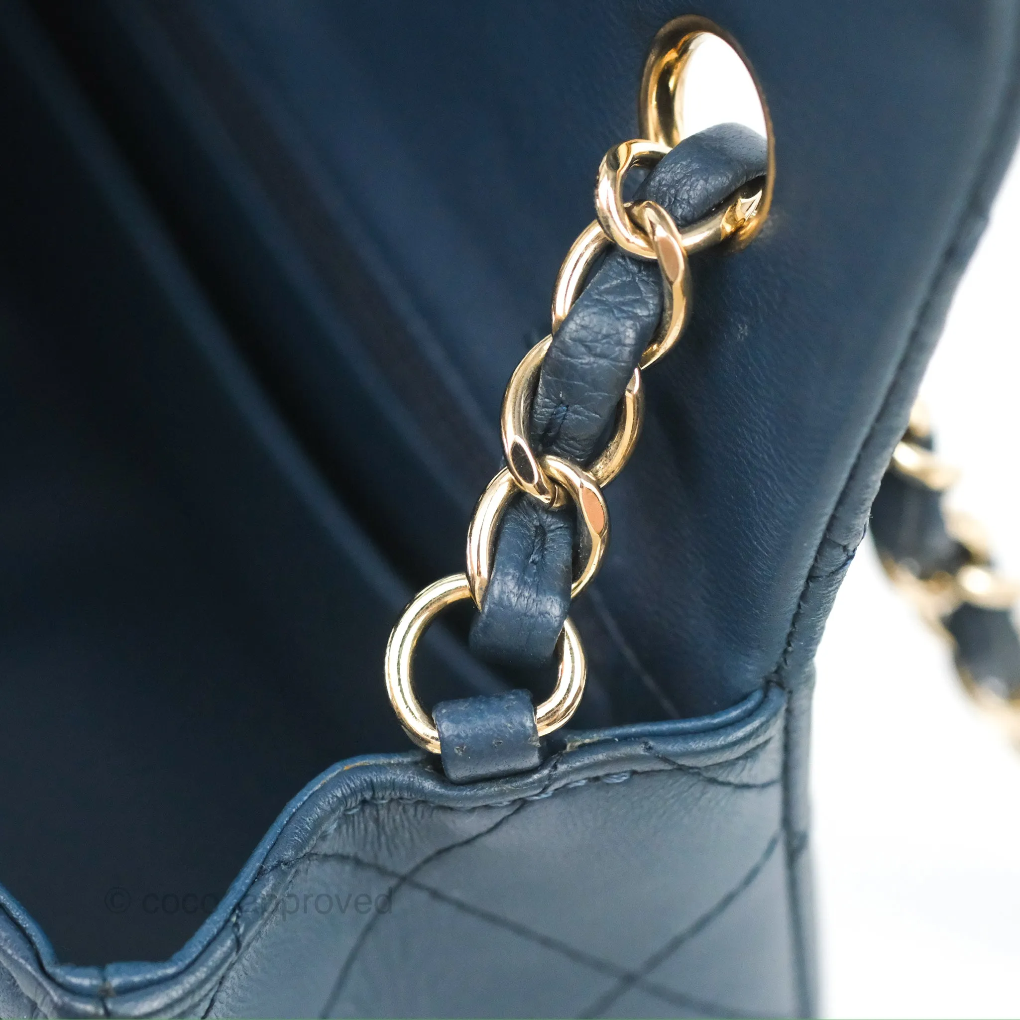 Chanel Quilted Mini Rectangular Flap Dark Teal Blue Lambskin Gold Hardware