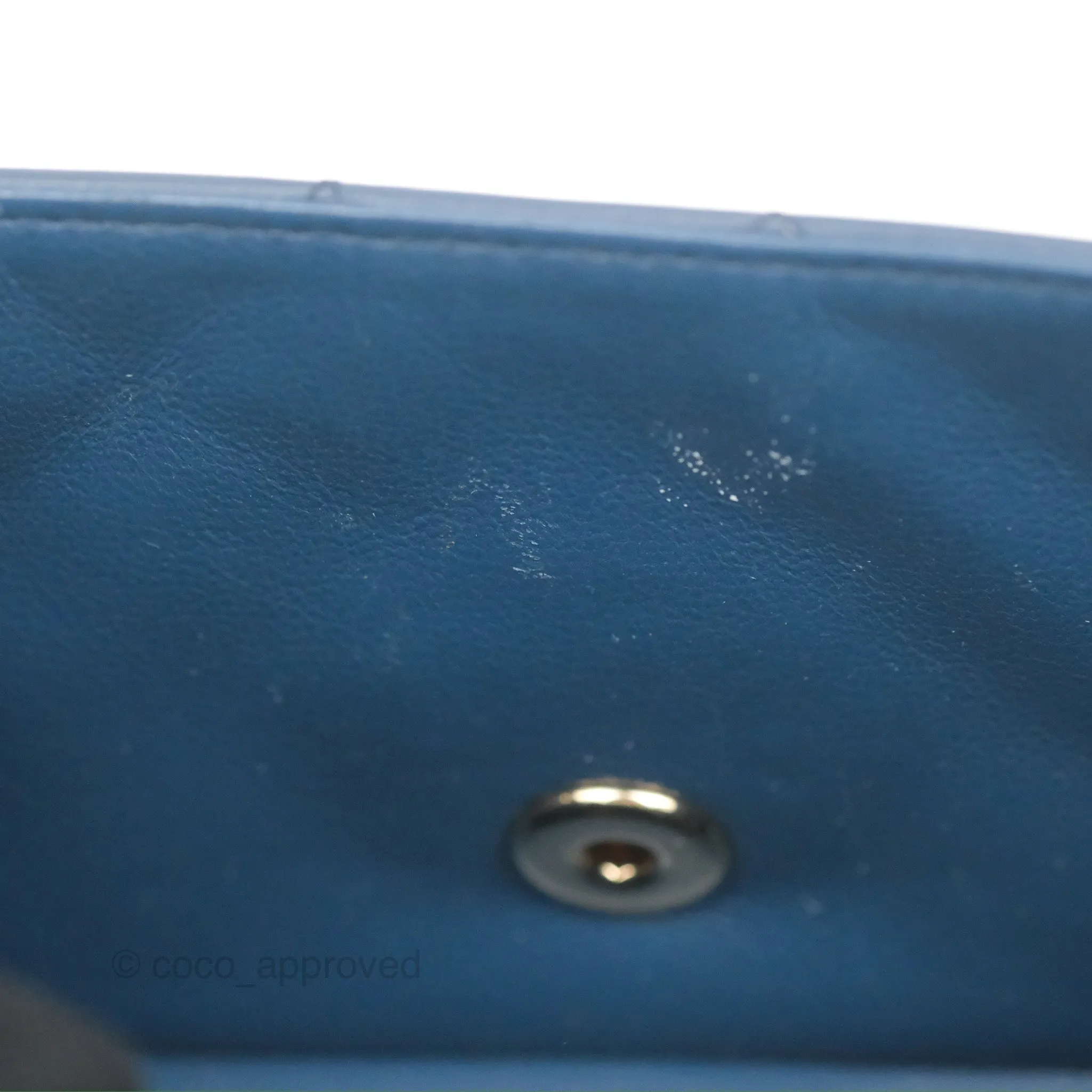 Chanel Quilted Mini Rectangular Flap Dark Teal Blue Lambskin Gold Hardware