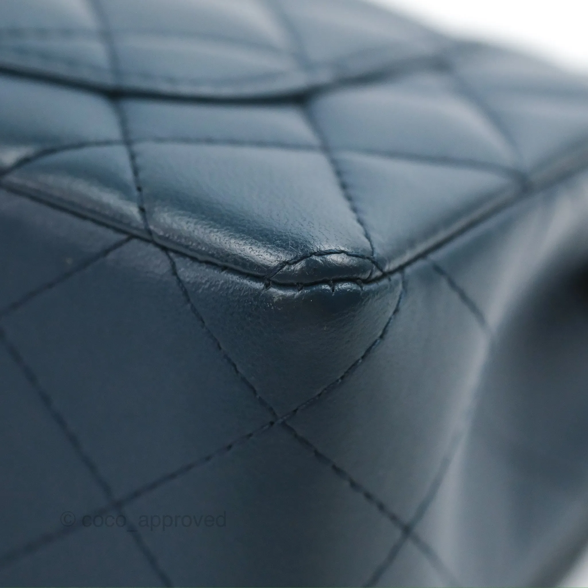 Chanel Quilted Mini Rectangular Flap Dark Teal Blue Lambskin Gold Hardware