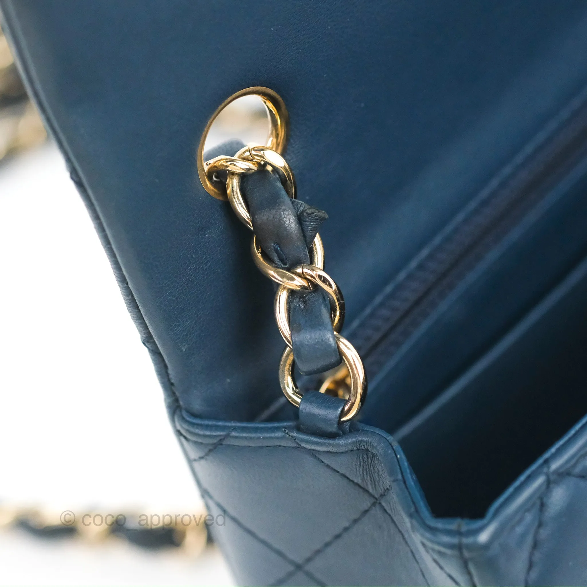 Chanel Quilted Mini Rectangular Flap Dark Teal Blue Lambskin Gold Hardware