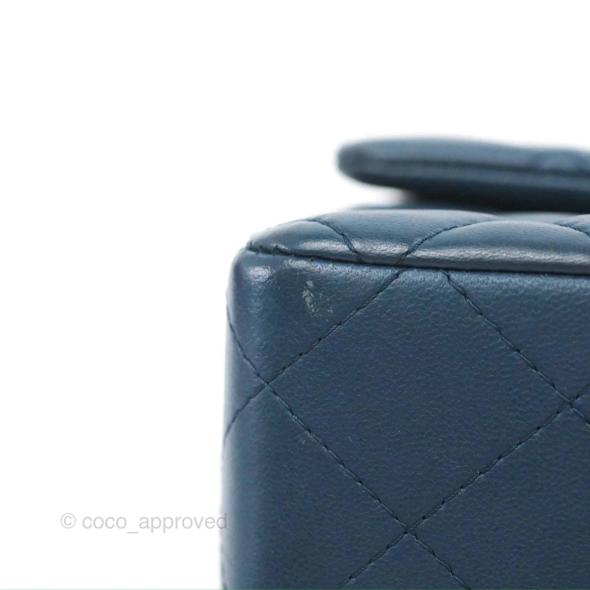 Chanel Quilted Mini Rectangular Flap Dark Teal Blue Lambskin Gold Hardware