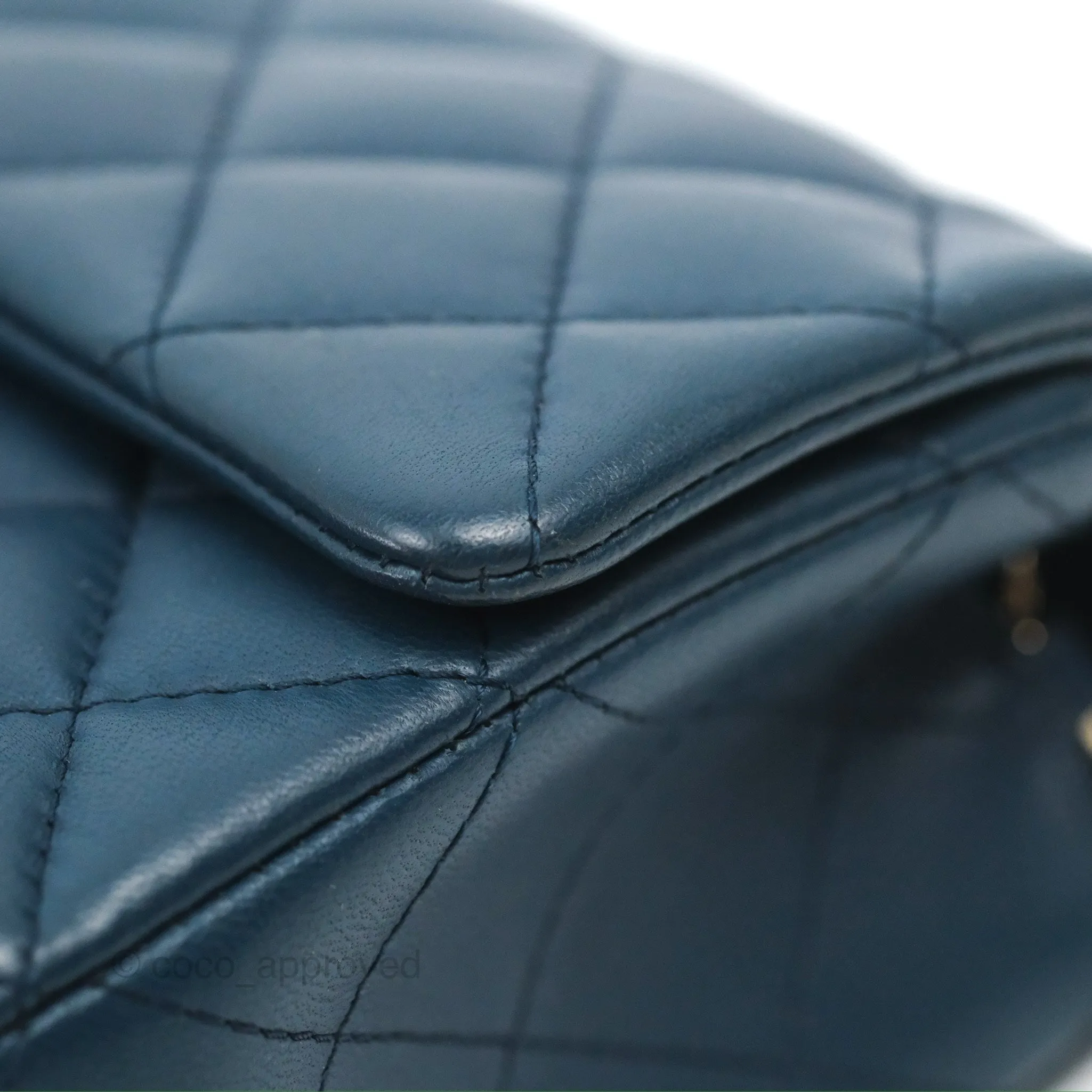 Chanel Quilted Mini Rectangular Flap Dark Teal Blue Lambskin Gold Hardware