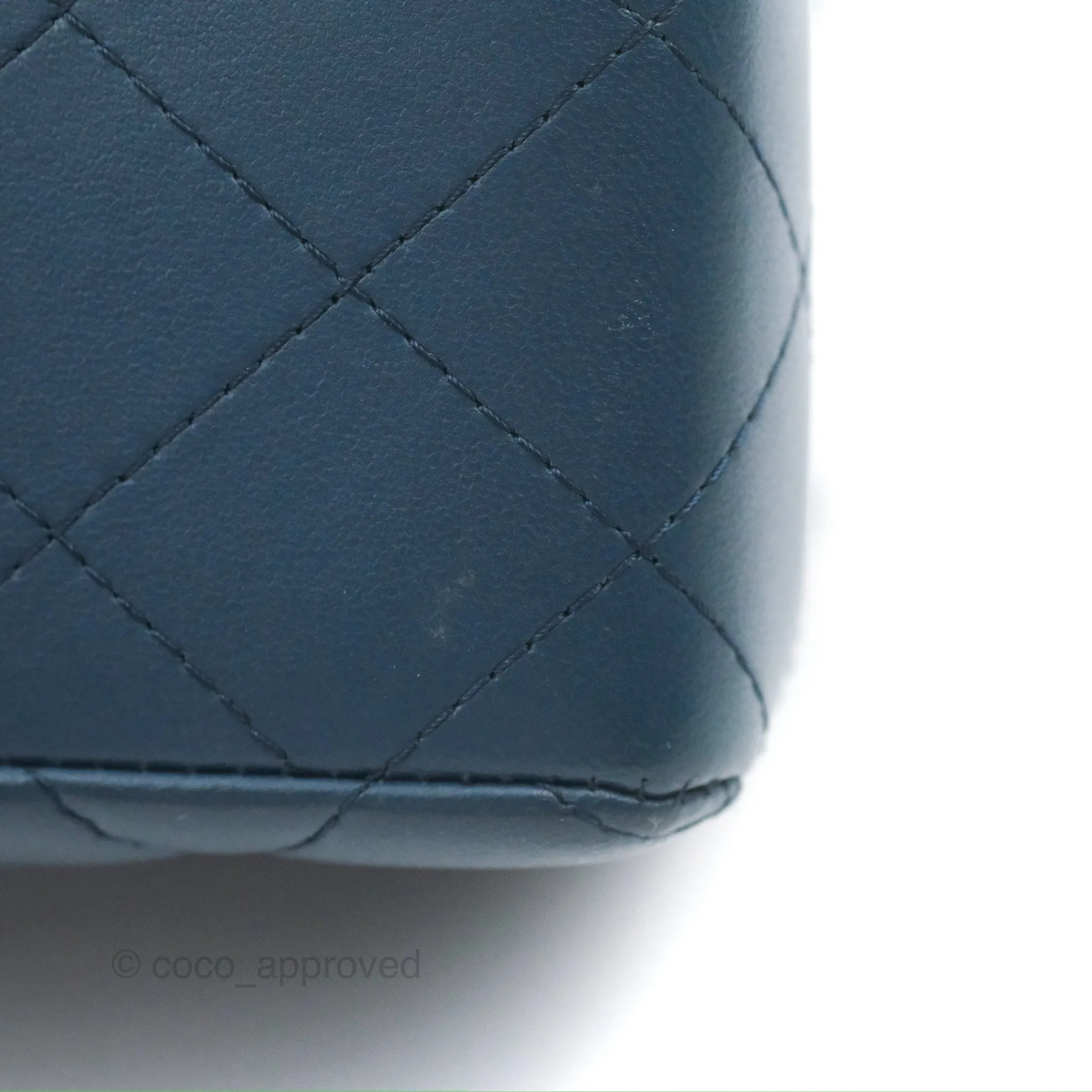 Chanel Quilted Mini Rectangular Flap Dark Teal Blue Lambskin Gold Hardware