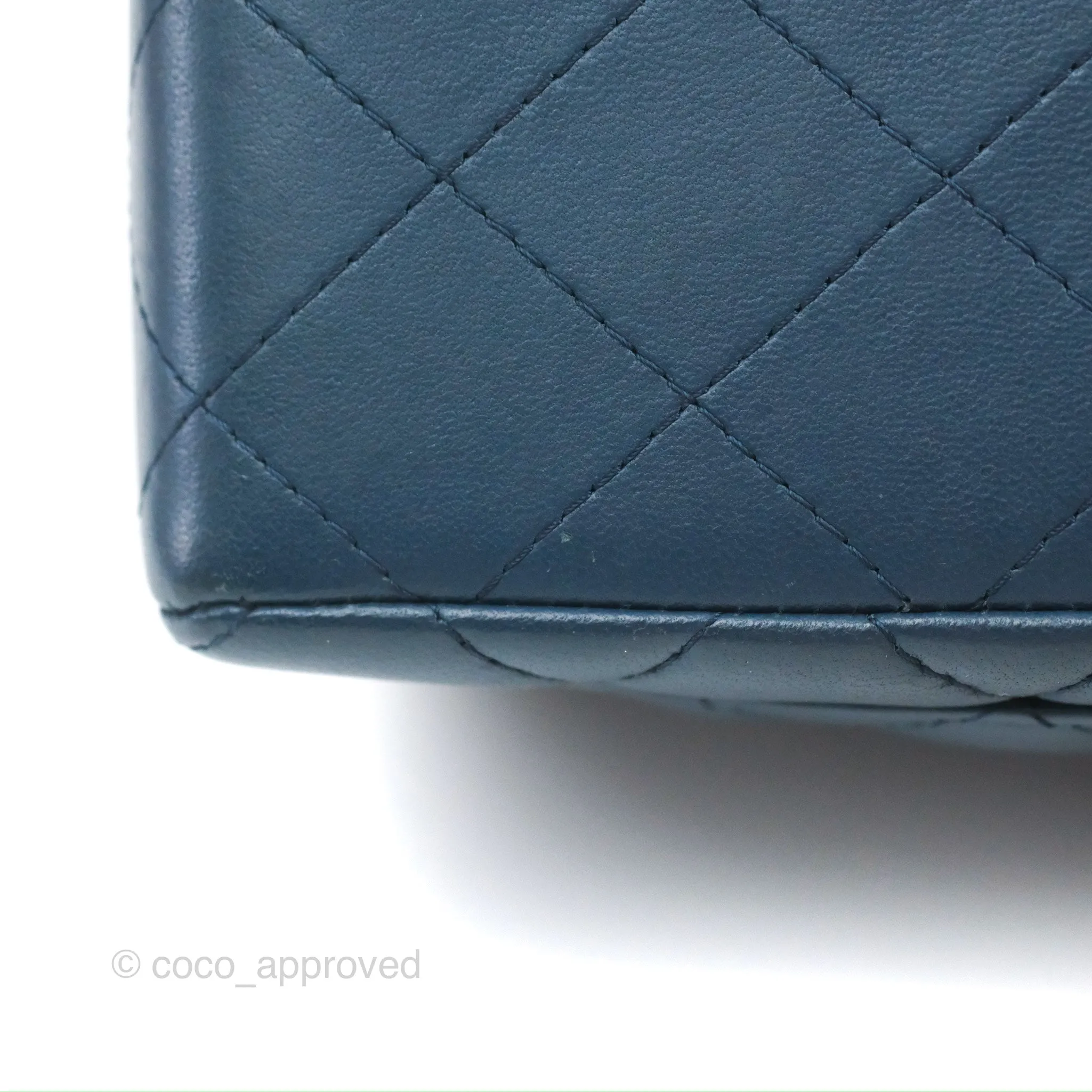 Chanel Quilted Mini Rectangular Flap Dark Teal Blue Lambskin Gold Hardware