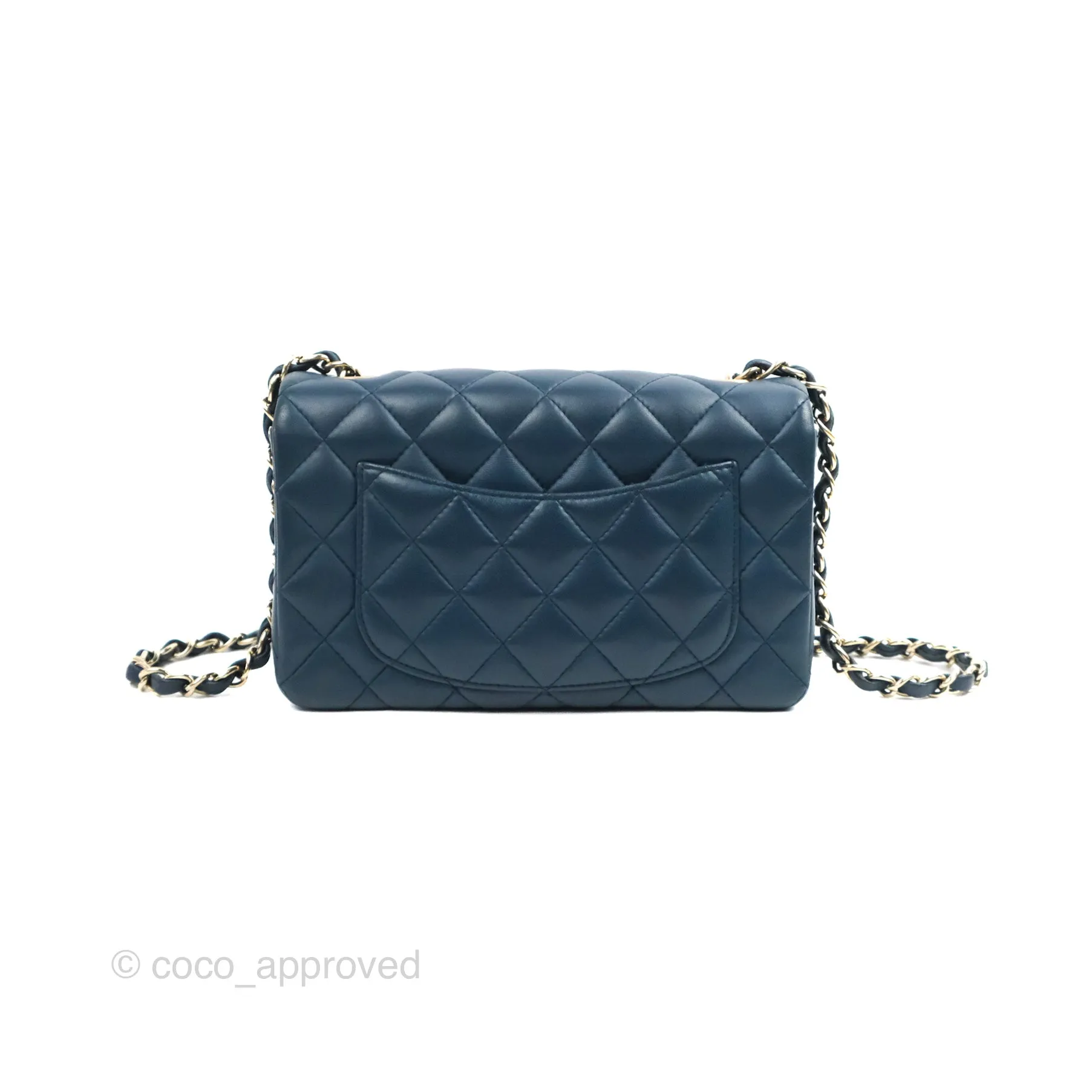 Chanel Quilted Mini Rectangular Flap Dark Teal Blue Lambskin Gold Hardware