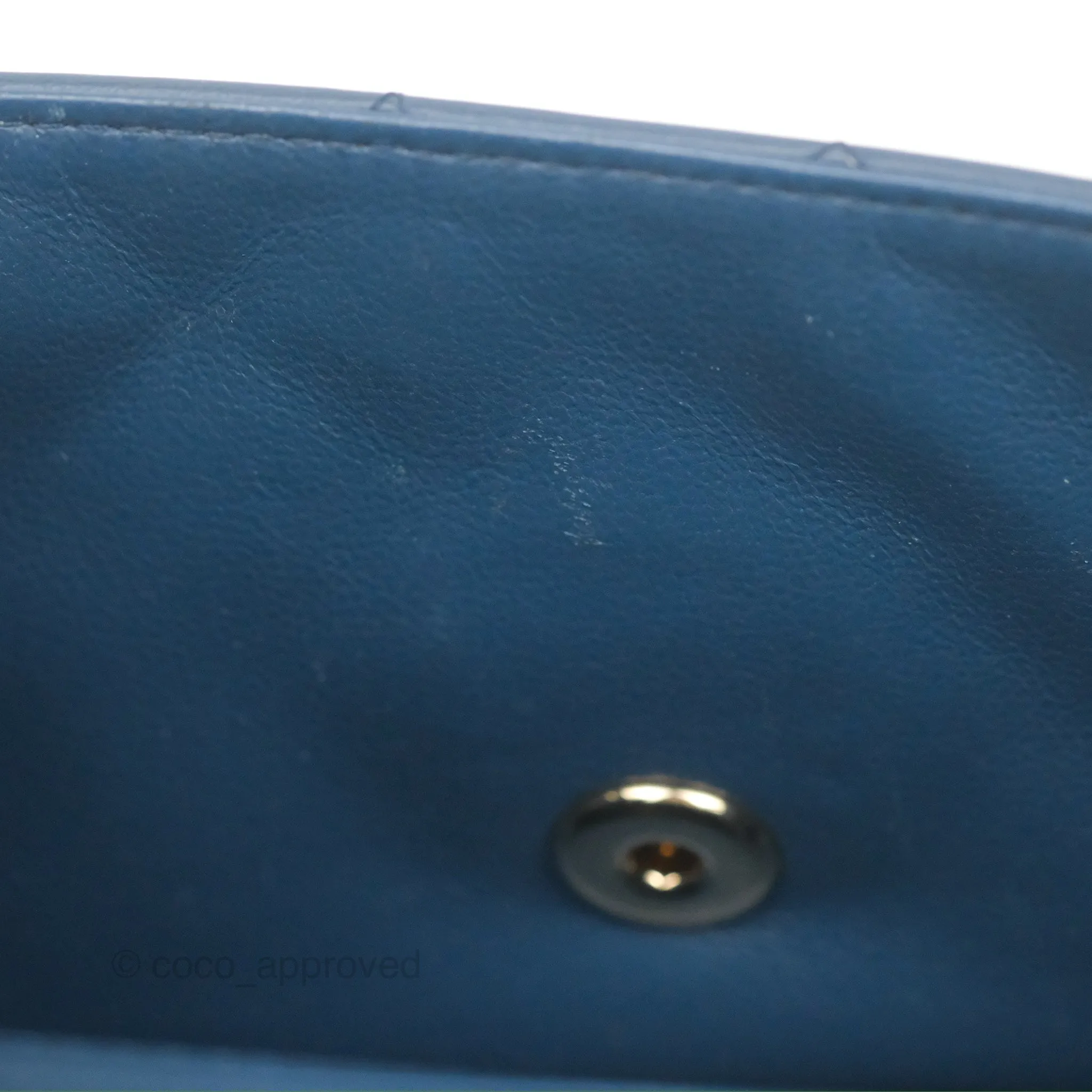Chanel Quilted Mini Rectangular Flap Dark Teal Blue Lambskin Gold Hardware