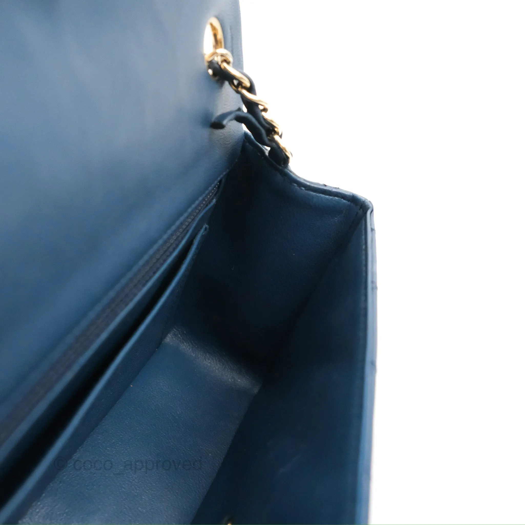 Chanel Quilted Mini Rectangular Flap Dark Teal Blue Lambskin Gold Hardware
