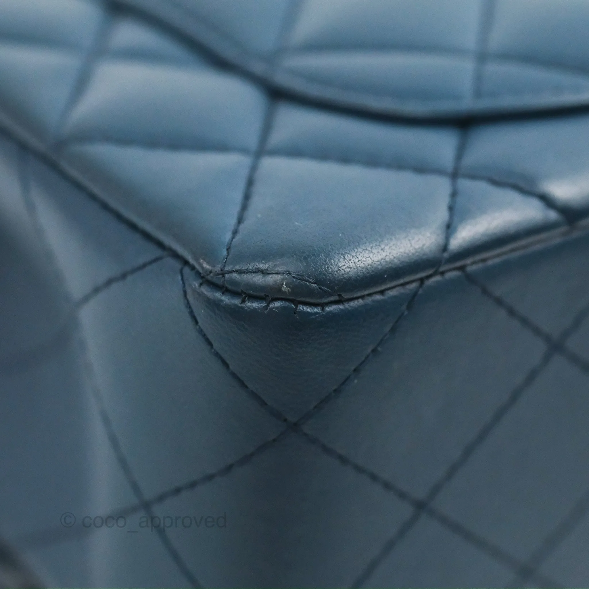 Chanel Quilted Mini Rectangular Flap Dark Teal Blue Lambskin Gold Hardware