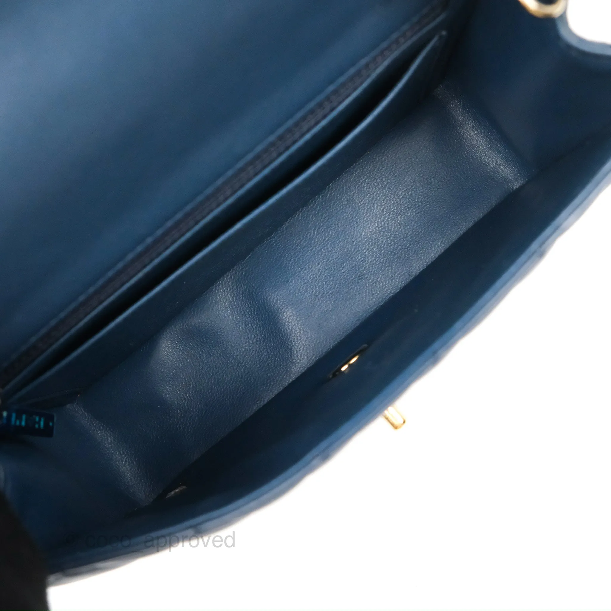 Chanel Quilted Mini Rectangular Flap Dark Teal Blue Lambskin Gold Hardware