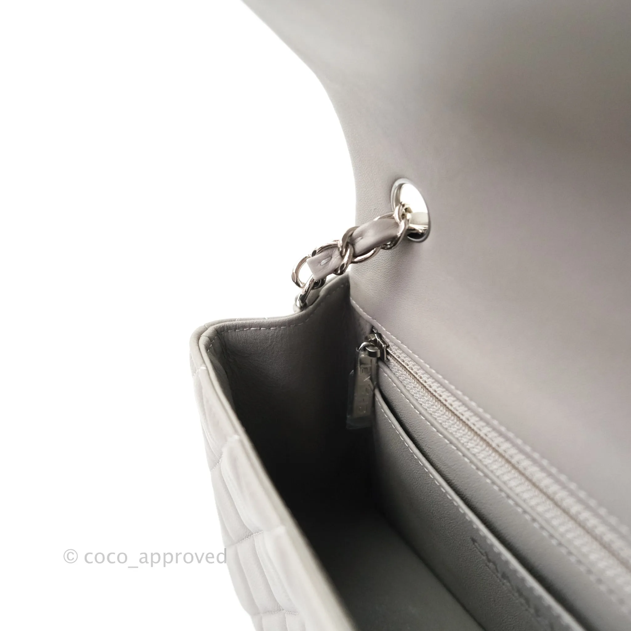 Chanel Quilted Mini Rectangular Flap Grey Lambskin Silver Hardware 19B