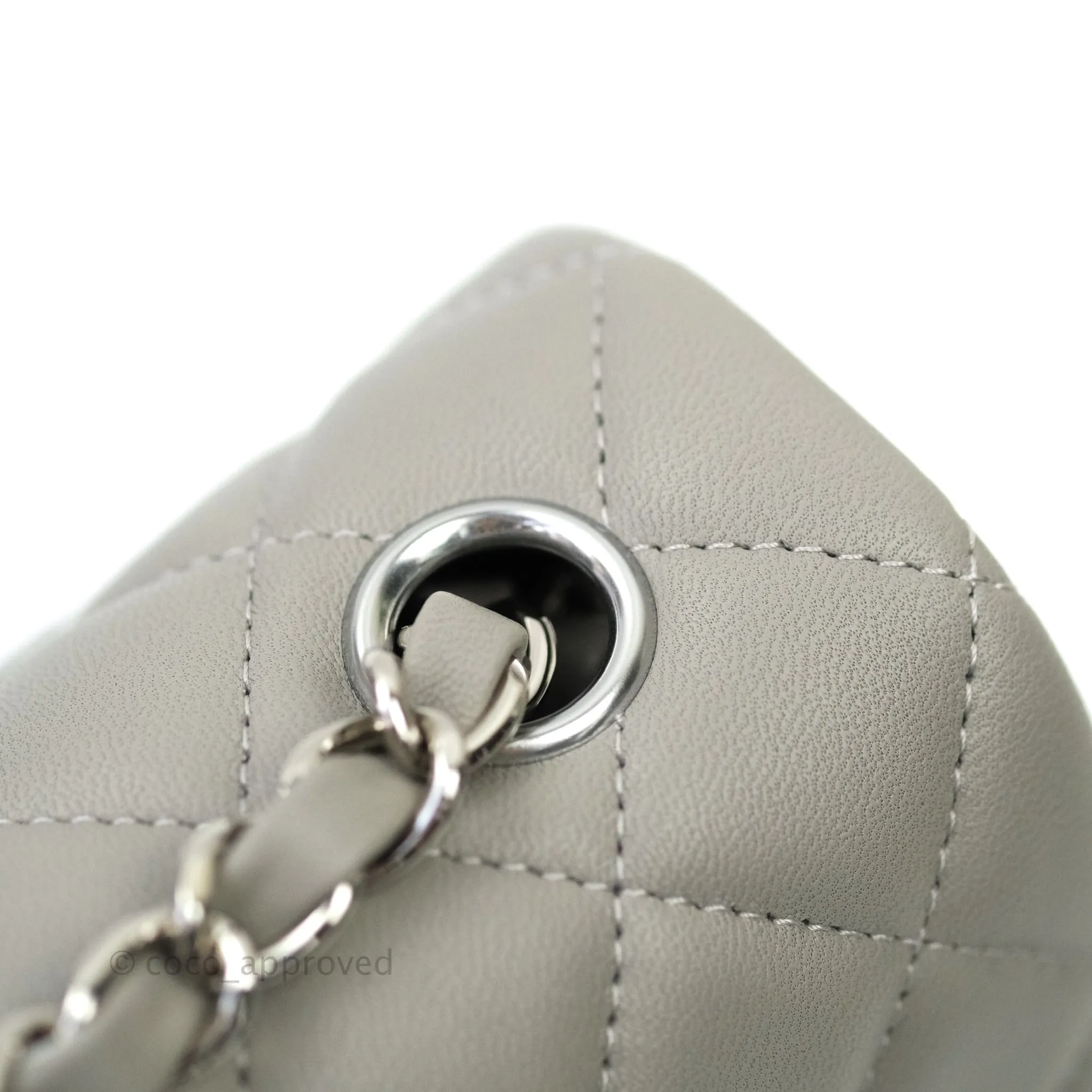Chanel Quilted Mini Rectangular Flap Grey Lambskin Silver Hardware 19B
