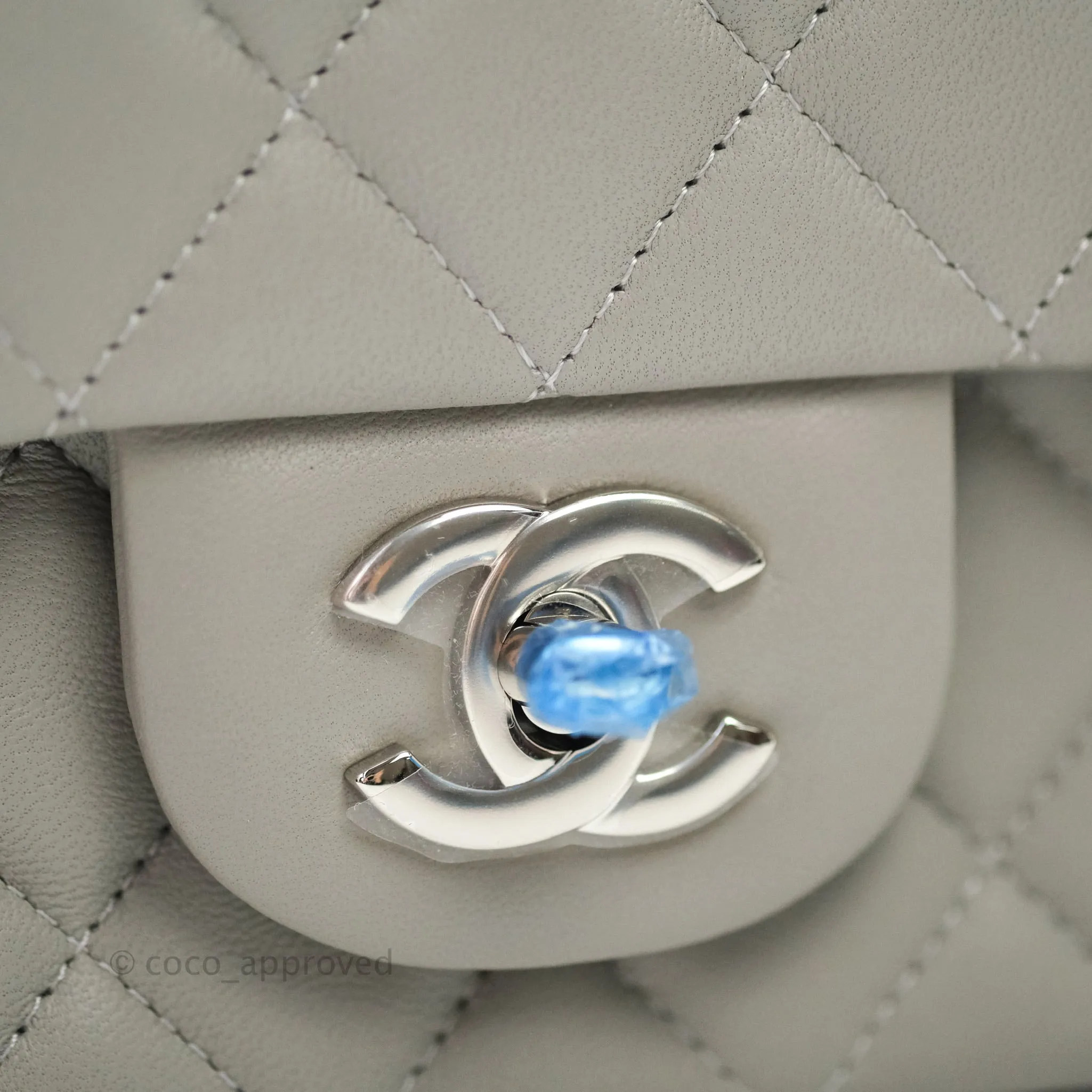 Chanel Quilted Mini Rectangular Flap Grey Lambskin Silver Hardware 19B