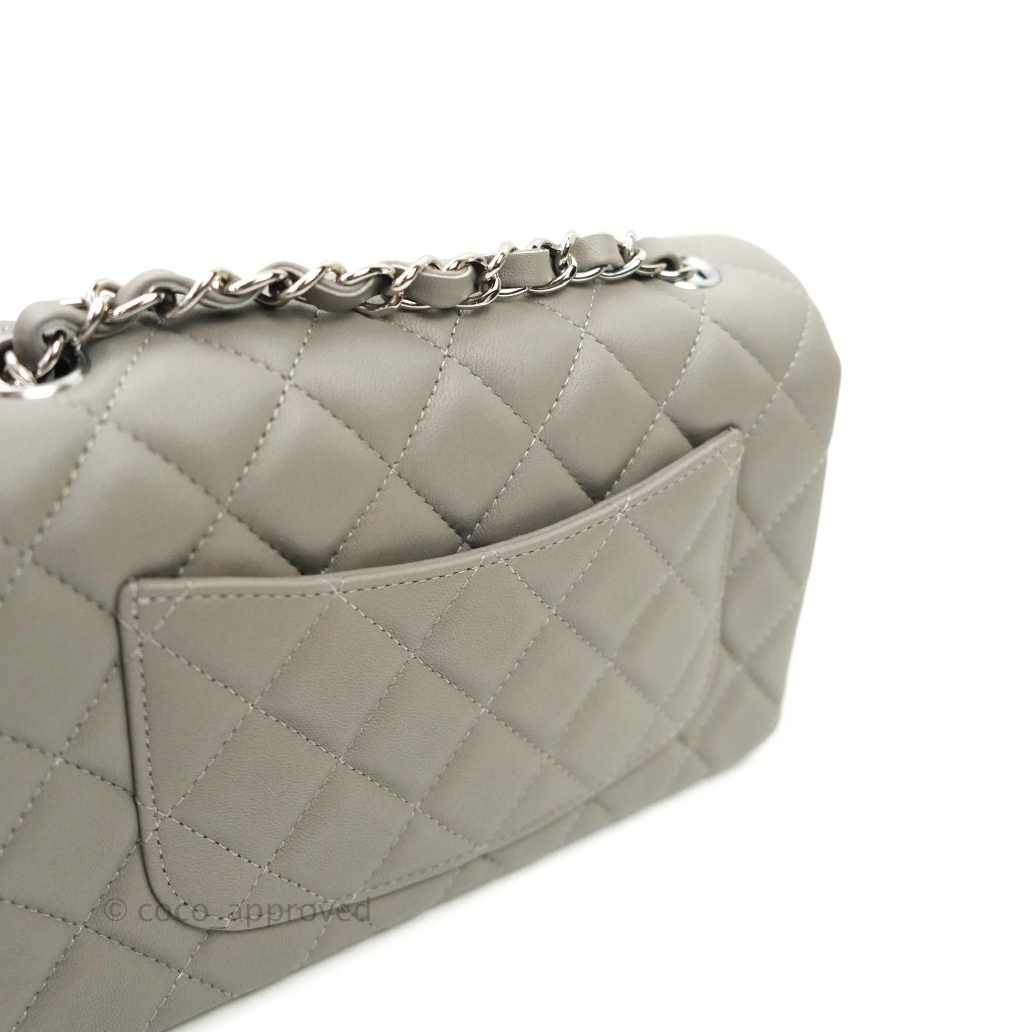Chanel Quilted Mini Rectangular Flap Grey Lambskin Silver Hardware 19B