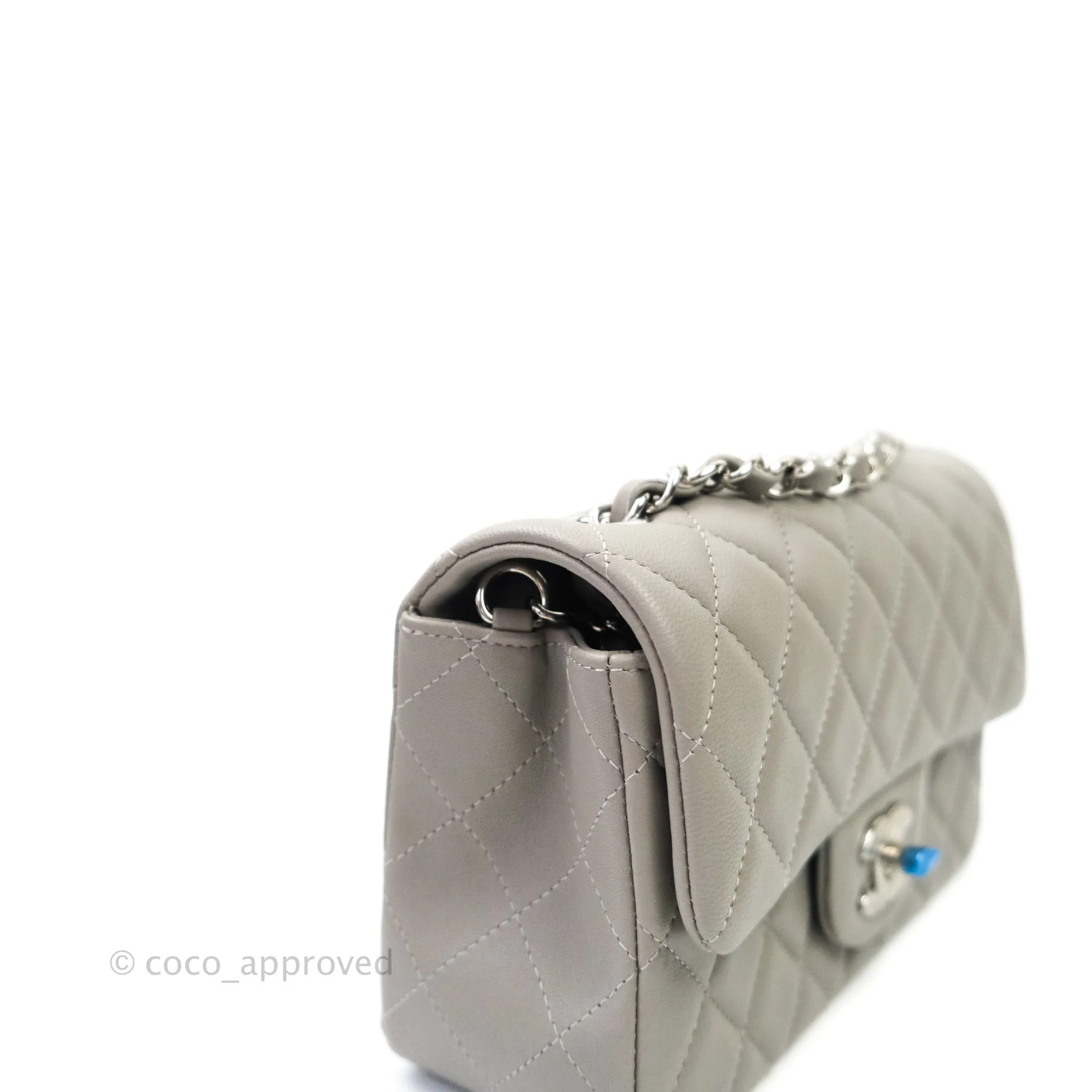 Chanel Quilted Mini Rectangular Flap Grey Lambskin Silver Hardware 19B