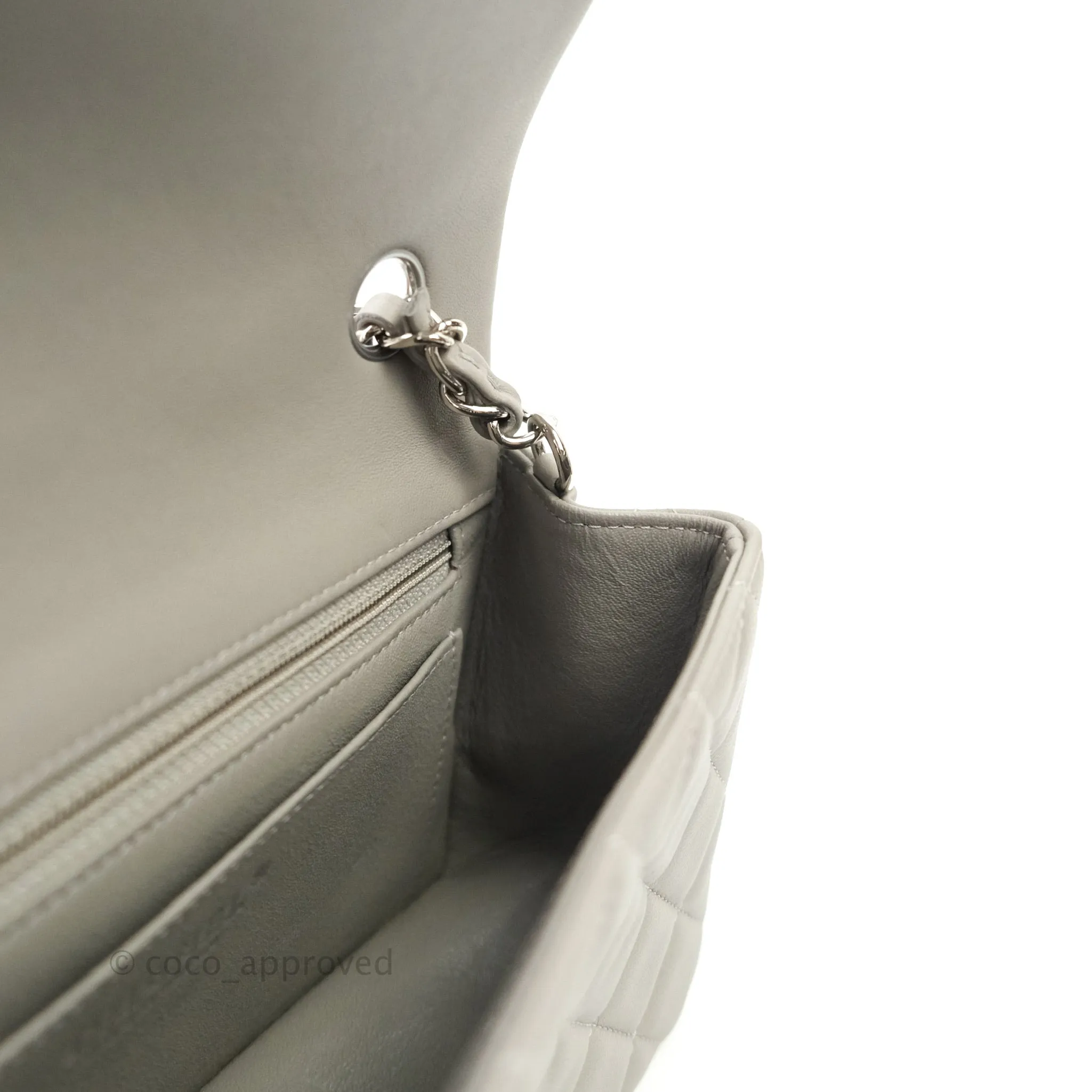 Chanel Quilted Mini Rectangular Flap Grey Lambskin Silver Hardware 19B