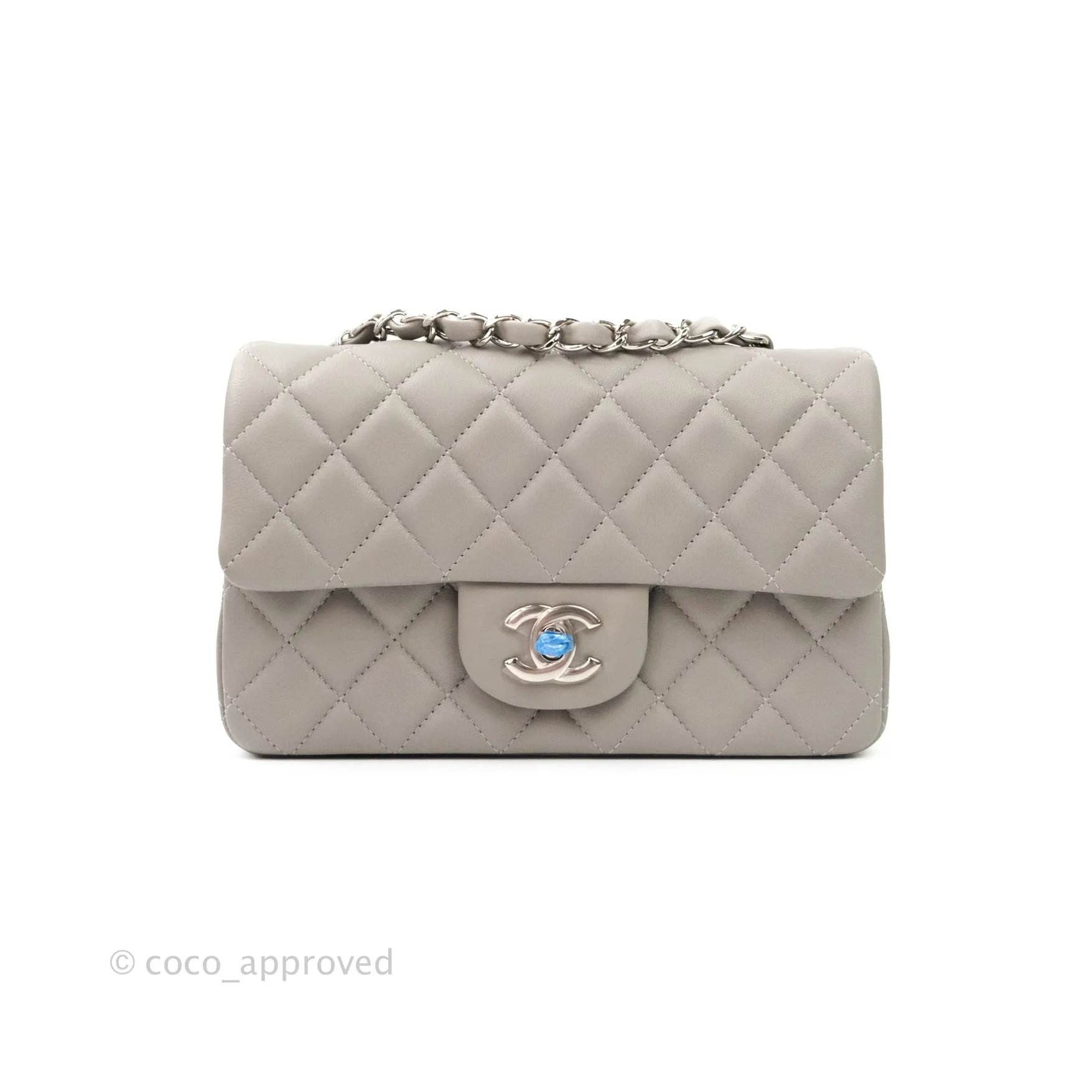 Chanel Quilted Mini Rectangular Flap Grey Lambskin Silver Hardware 19B