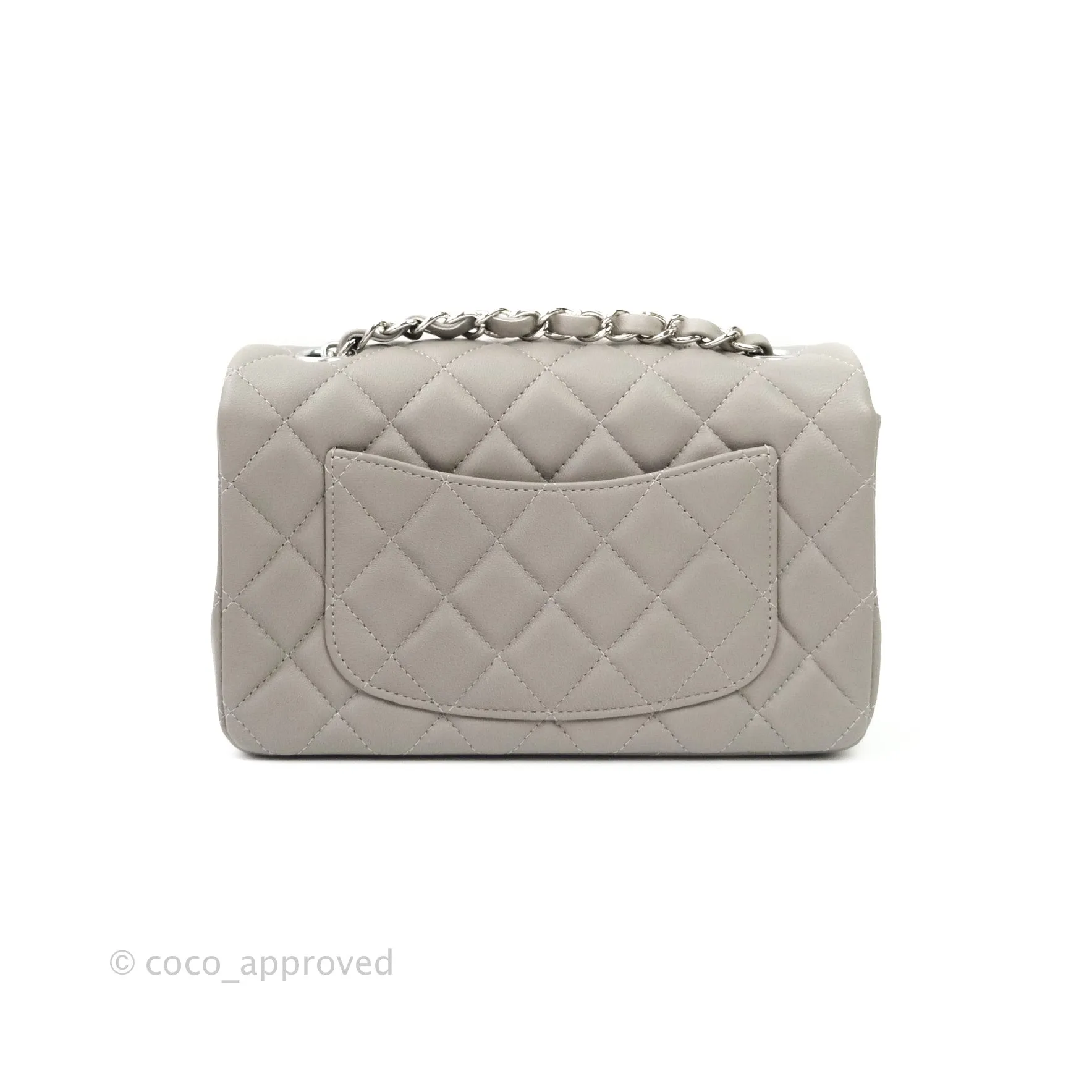 Chanel Quilted Mini Rectangular Flap Grey Lambskin Silver Hardware 19B