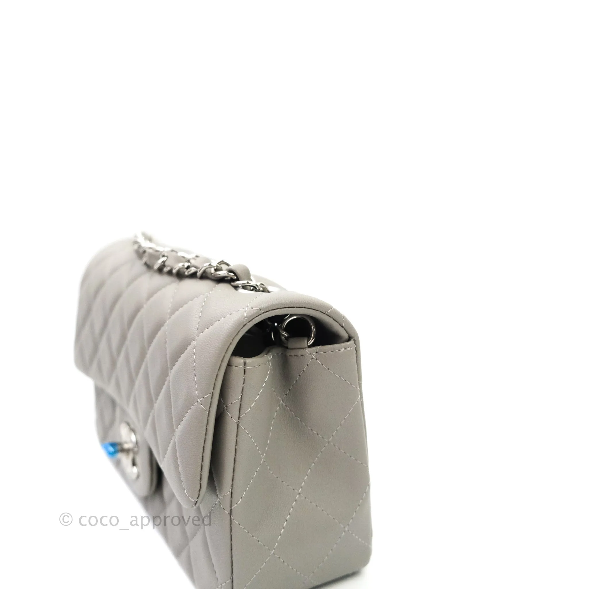 Chanel Quilted Mini Rectangular Flap Grey Lambskin Silver Hardware 19B