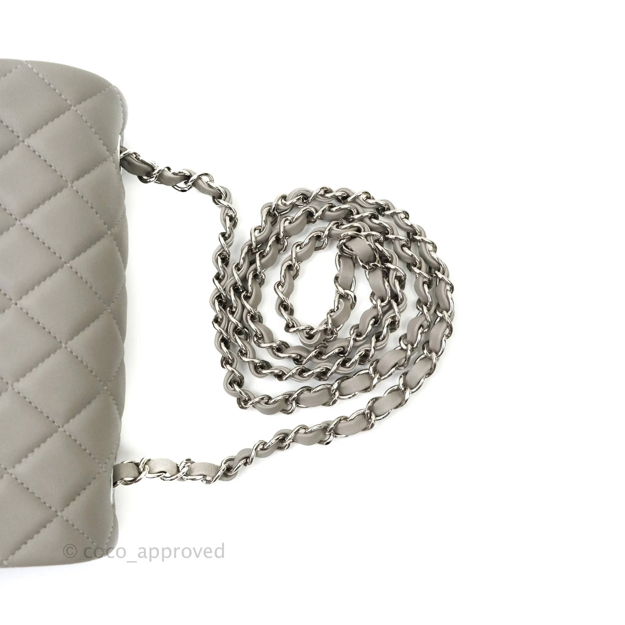Chanel Quilted Mini Rectangular Flap Grey Lambskin Silver Hardware 19B