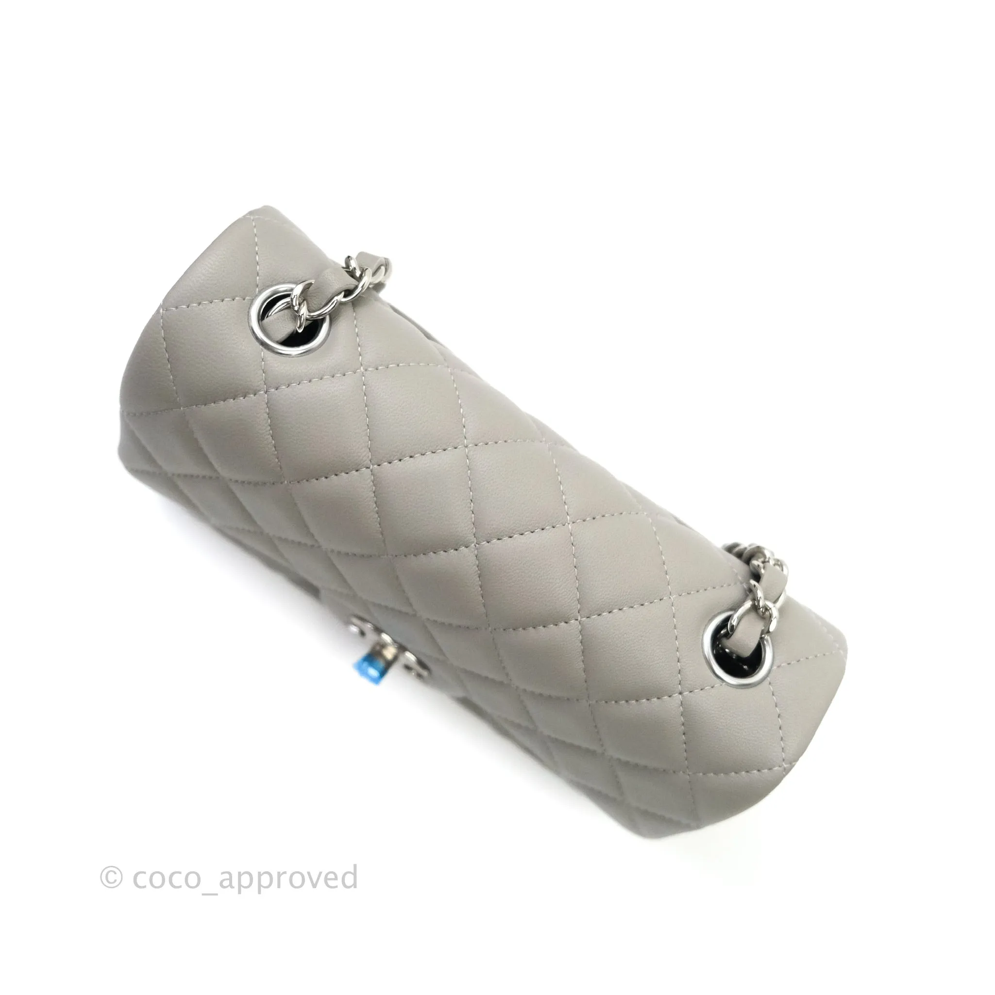 Chanel Quilted Mini Rectangular Flap Grey Lambskin Silver Hardware 19B