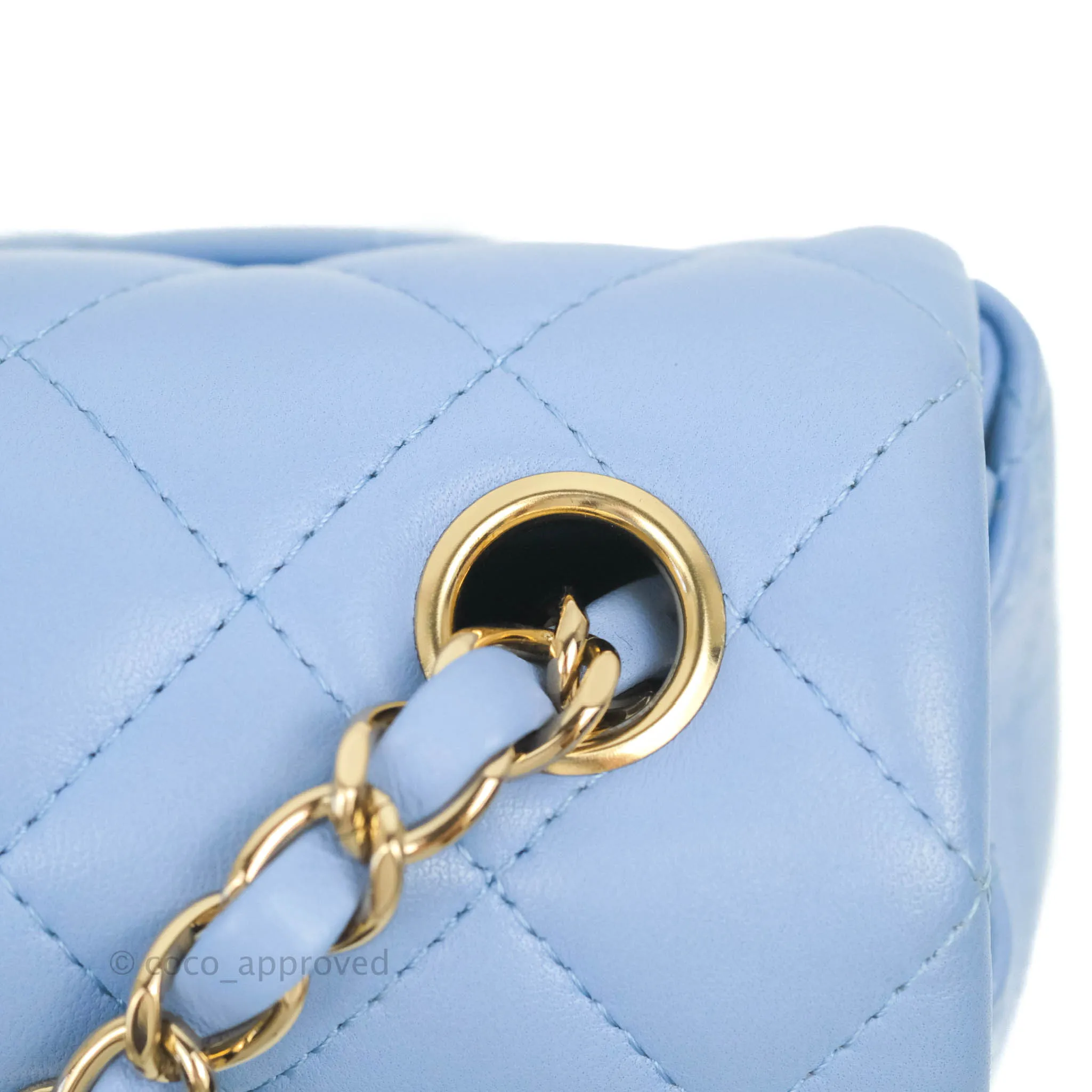 Chanel Quilted Mini Rectangular Flap Light Blue Lambskin Gold Hardware