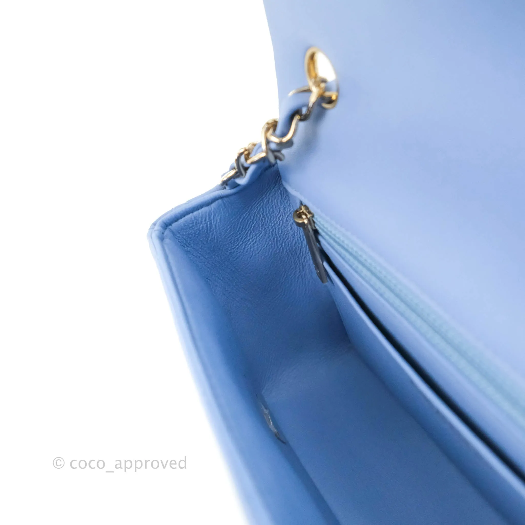 Chanel Quilted Mini Rectangular Flap Light Blue Lambskin Gold Hardware