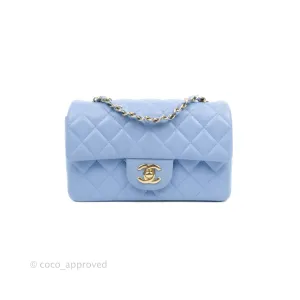 Chanel Quilted Mini Rectangular Flap Light Blue Lambskin Gold Hardware