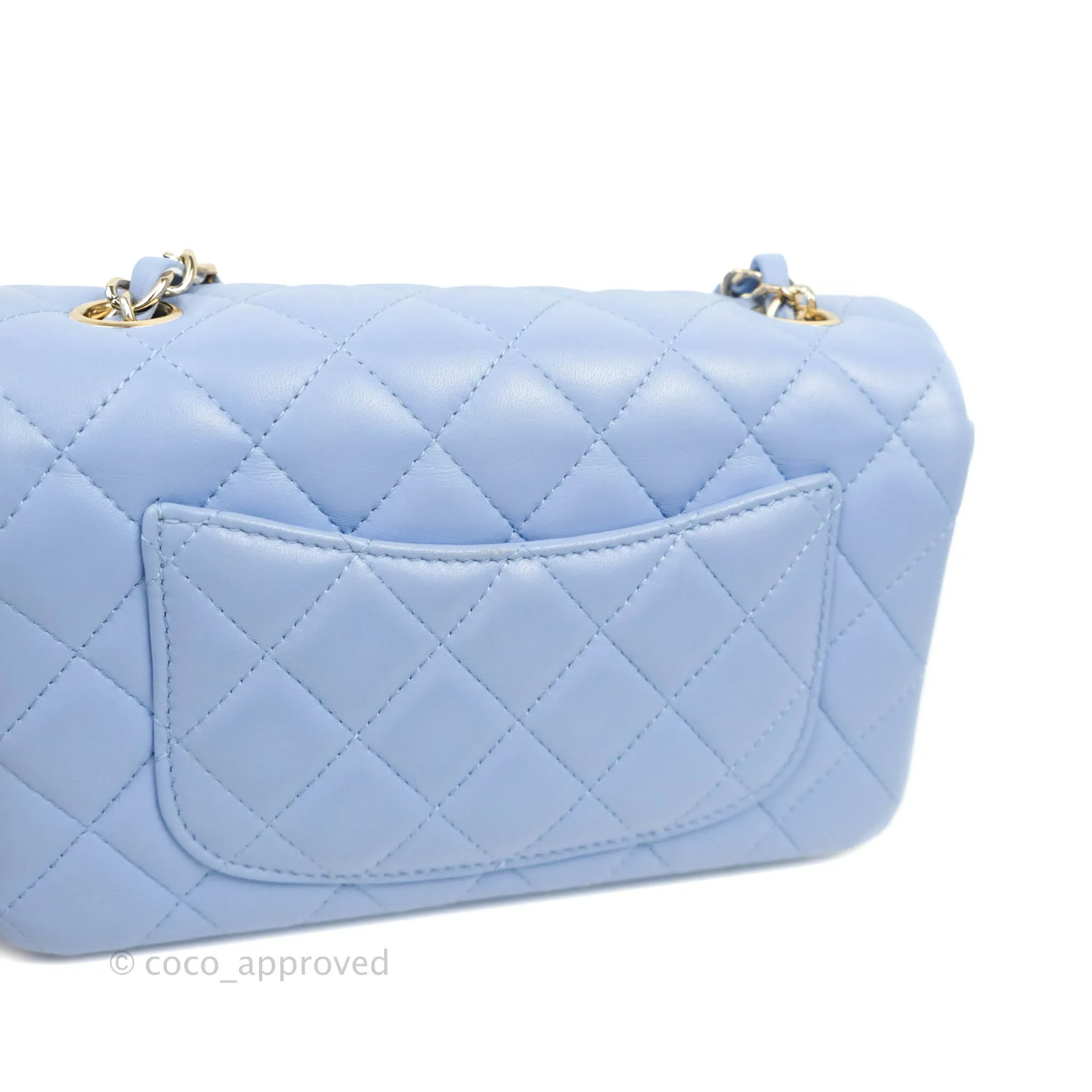Chanel Quilted Mini Rectangular Flap Light Blue Lambskin Gold Hardware