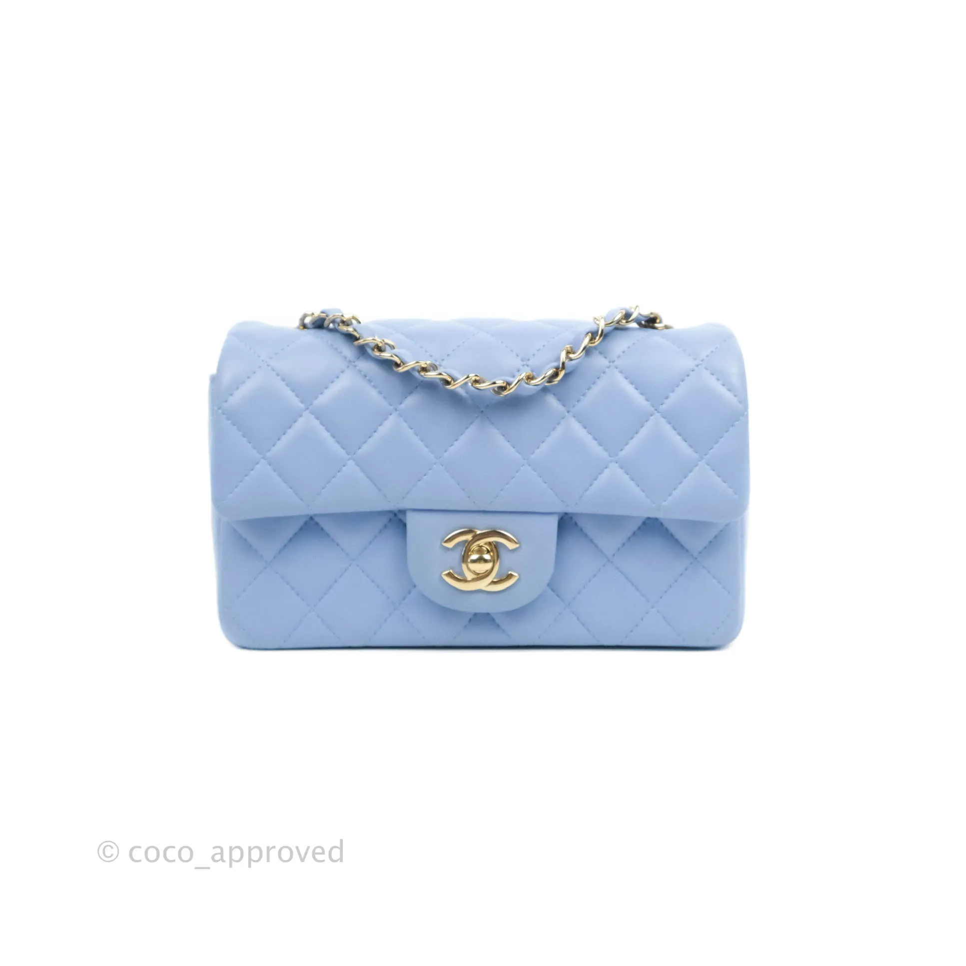 Chanel Quilted Mini Rectangular Flap Light Blue Lambskin Gold Hardware